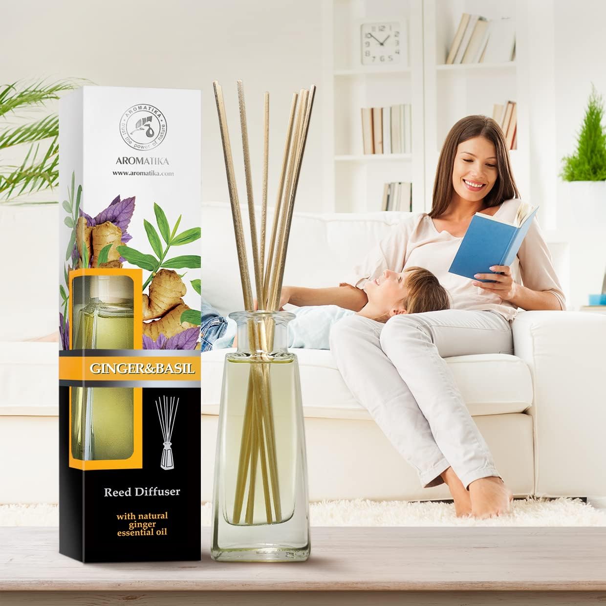 AROMATIKA Reed Diffuser Ginger Basil 34 Fl Oz