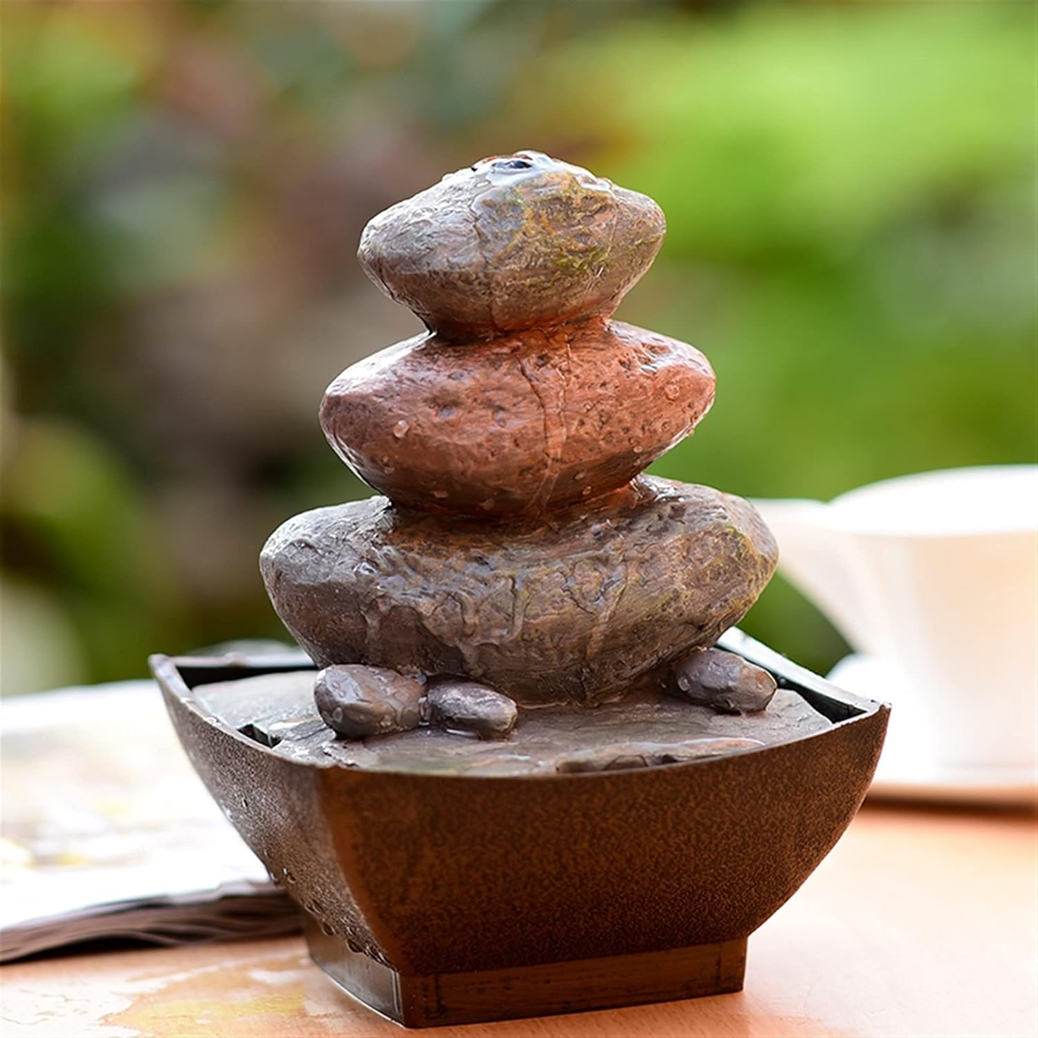 YEAHSOO Tabletop Fountain Rockery Waterfall Decor