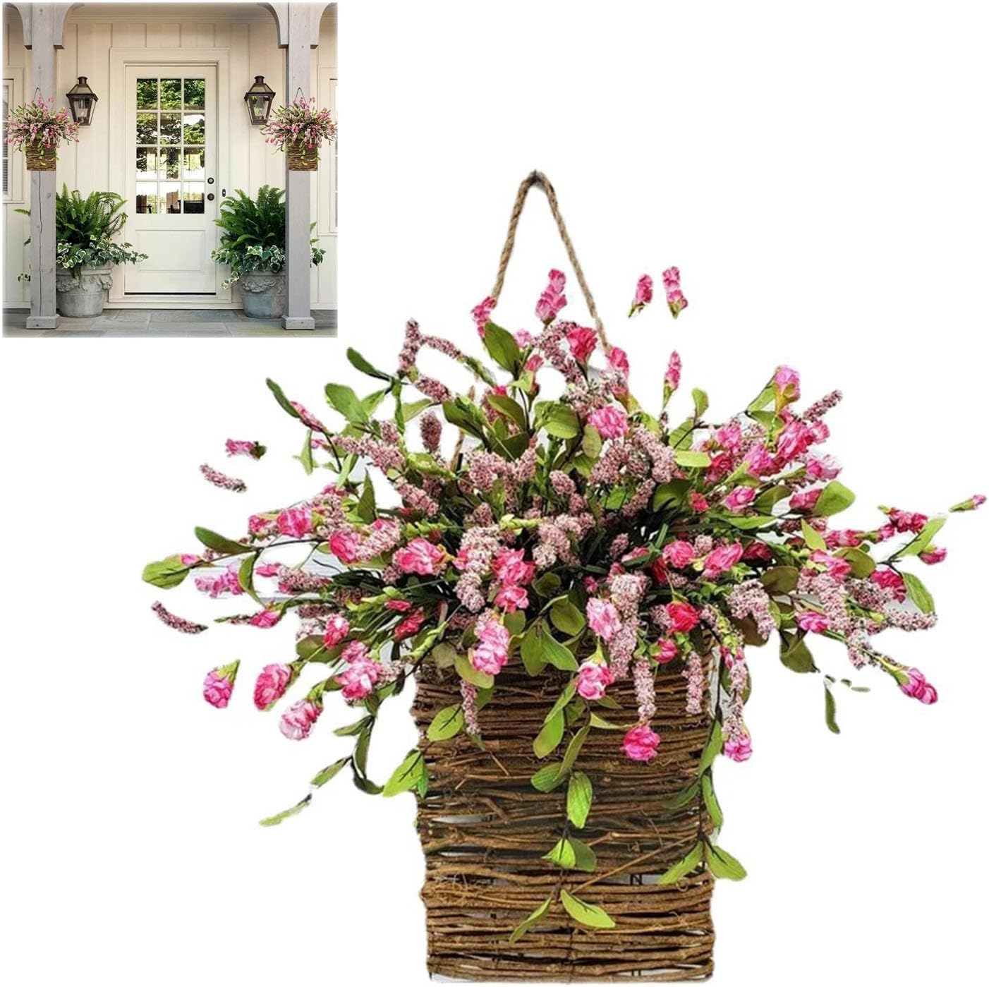 Cream Hydrangea Door Wreath with Rattan Basket