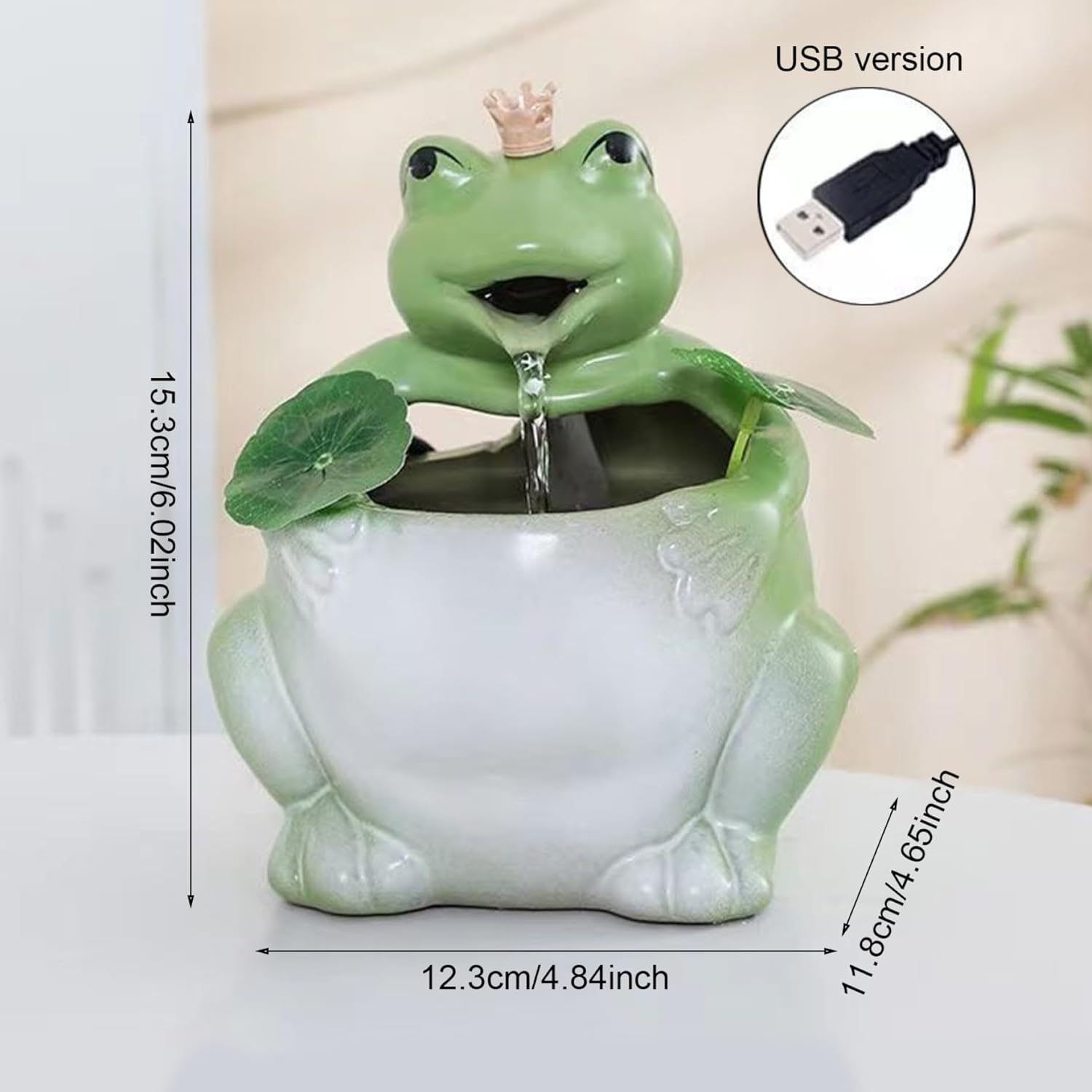 Cute Frog Tabletop Water Fountain with USB Pump