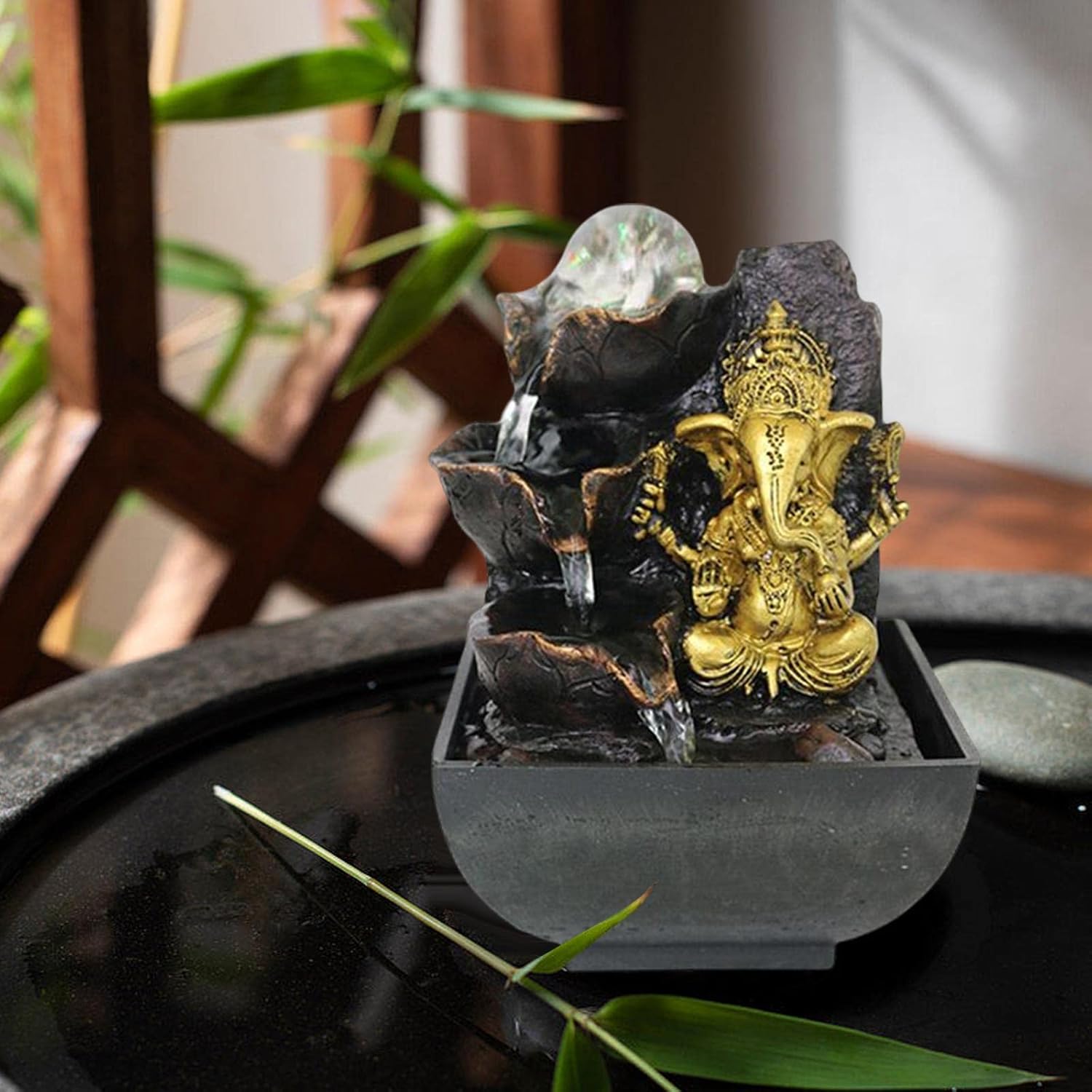 Buddha Ganesha Statue Water Fountain Decor 13x13x18cm