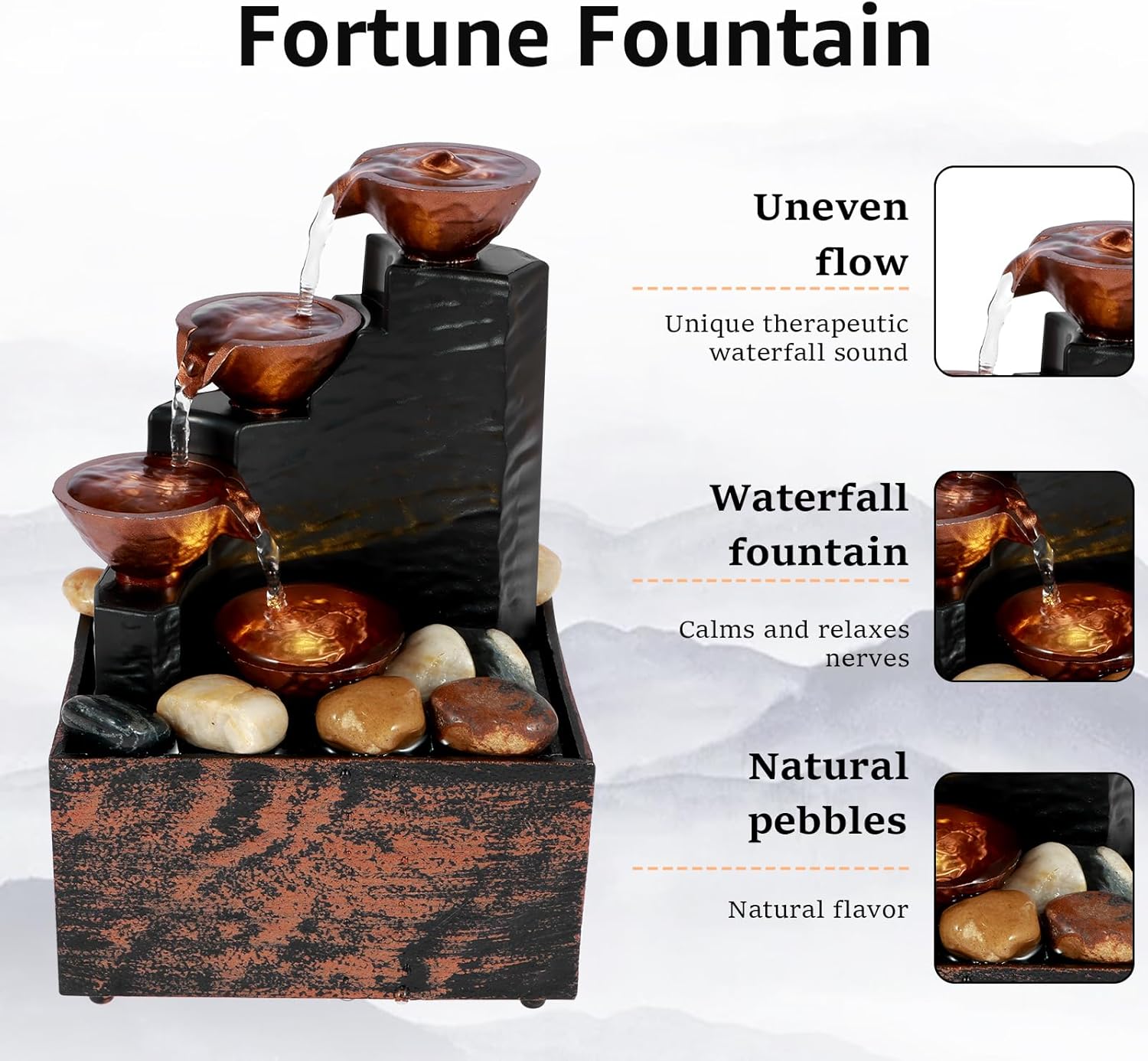Mini Desktop Fountain with Light and Waterfall Sound