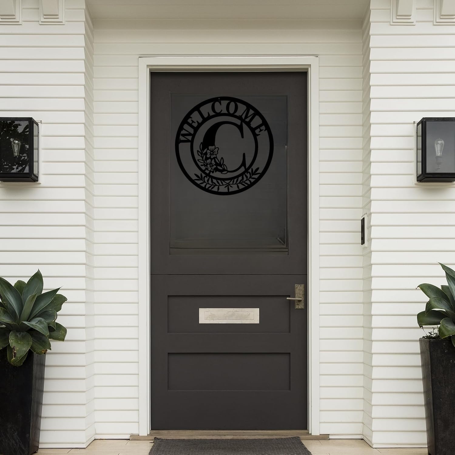 Custom Monogram Welcome Wreath 12 Inch Metal Sign for Front Door
