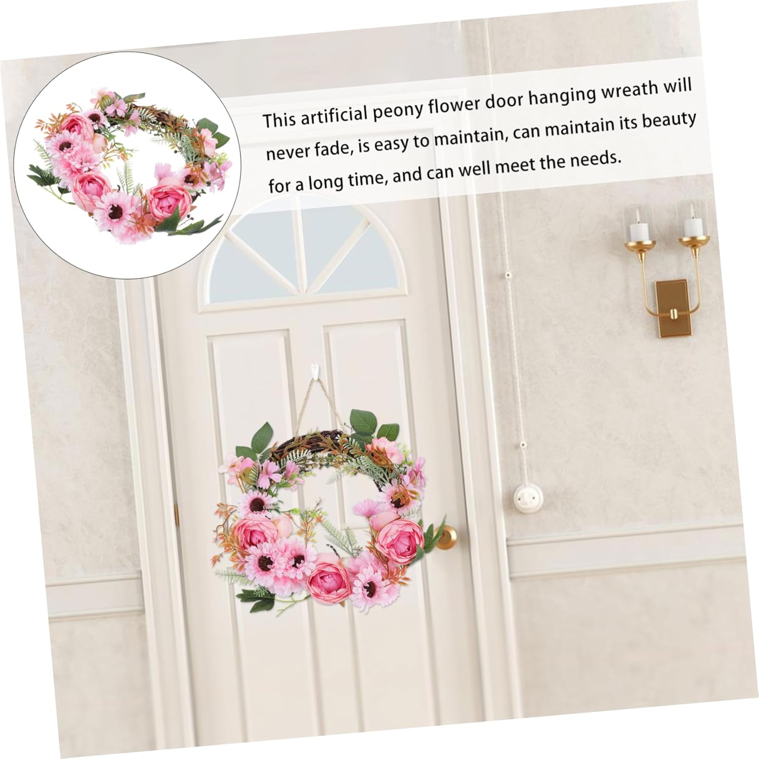 Luxshiny Elegant Simulated Peony Wreath Door Decor Random Color