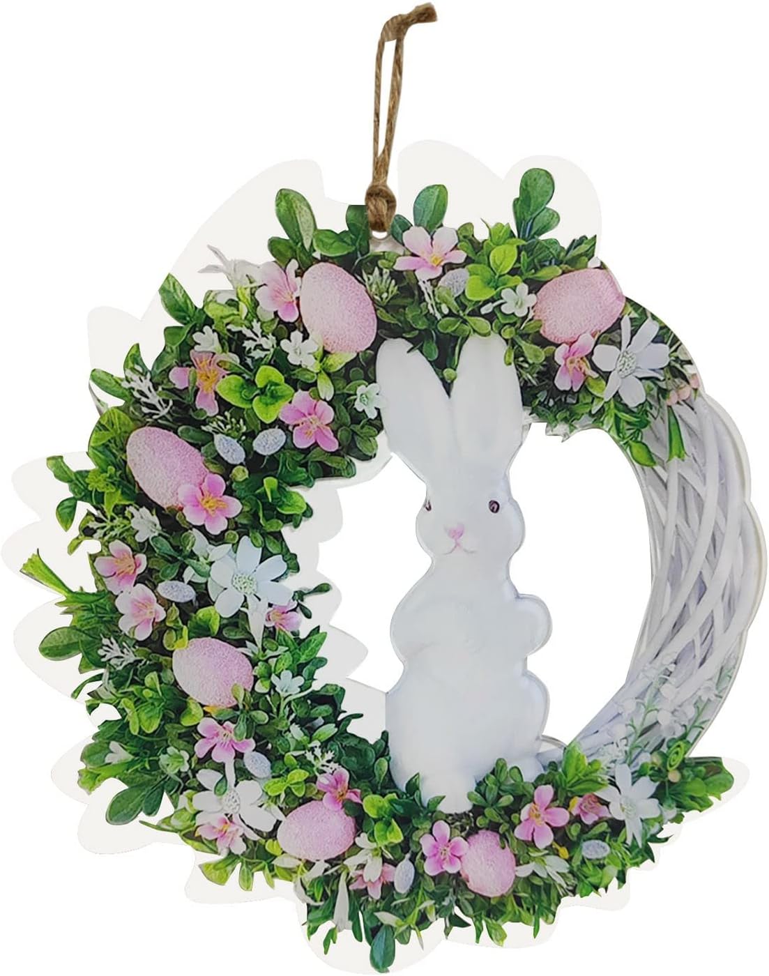 Pink Lily Easter Door Wreath with Bunny Hangers