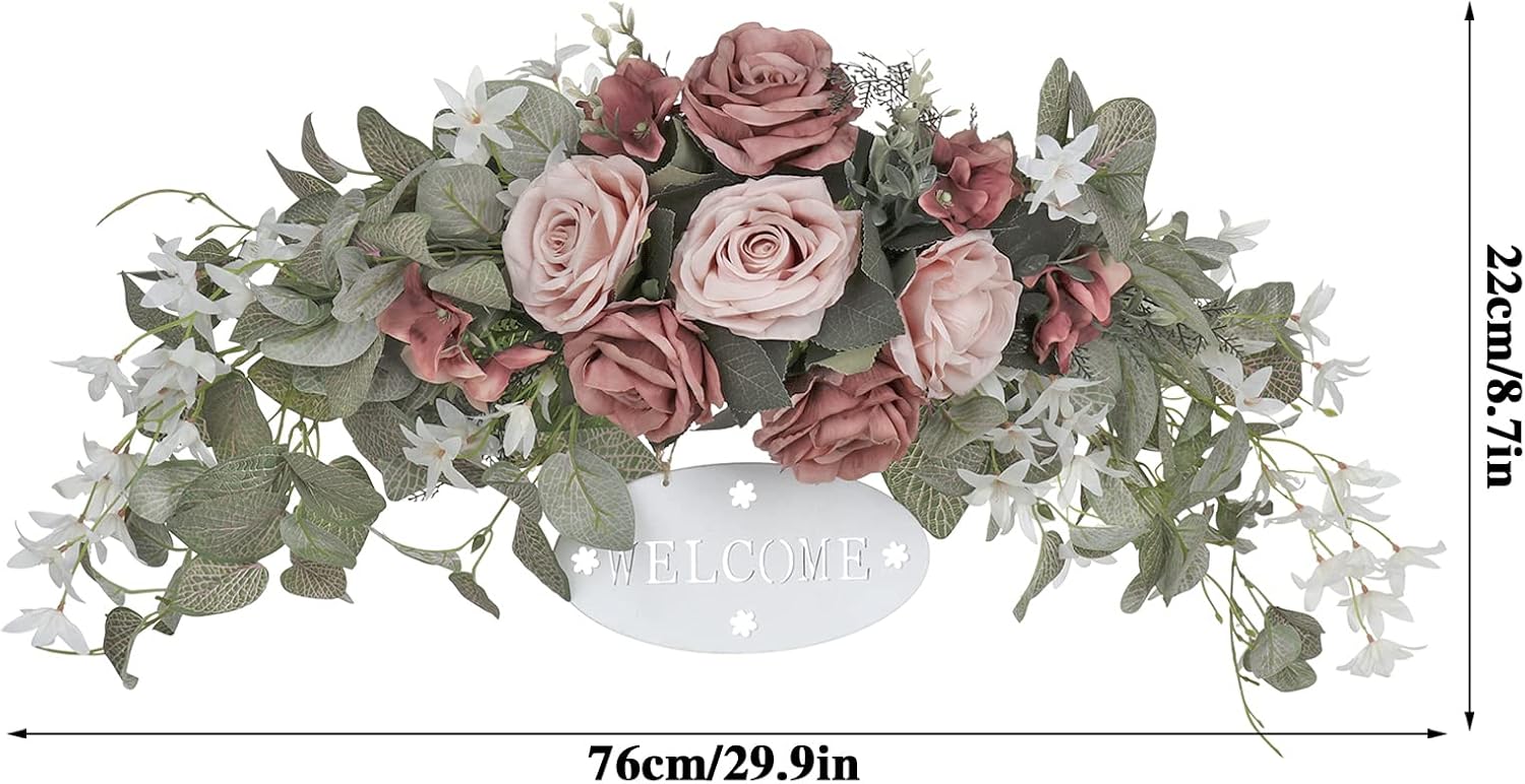 POTRUWE Orange Artificial Rose and Leaf Front Door Wreath