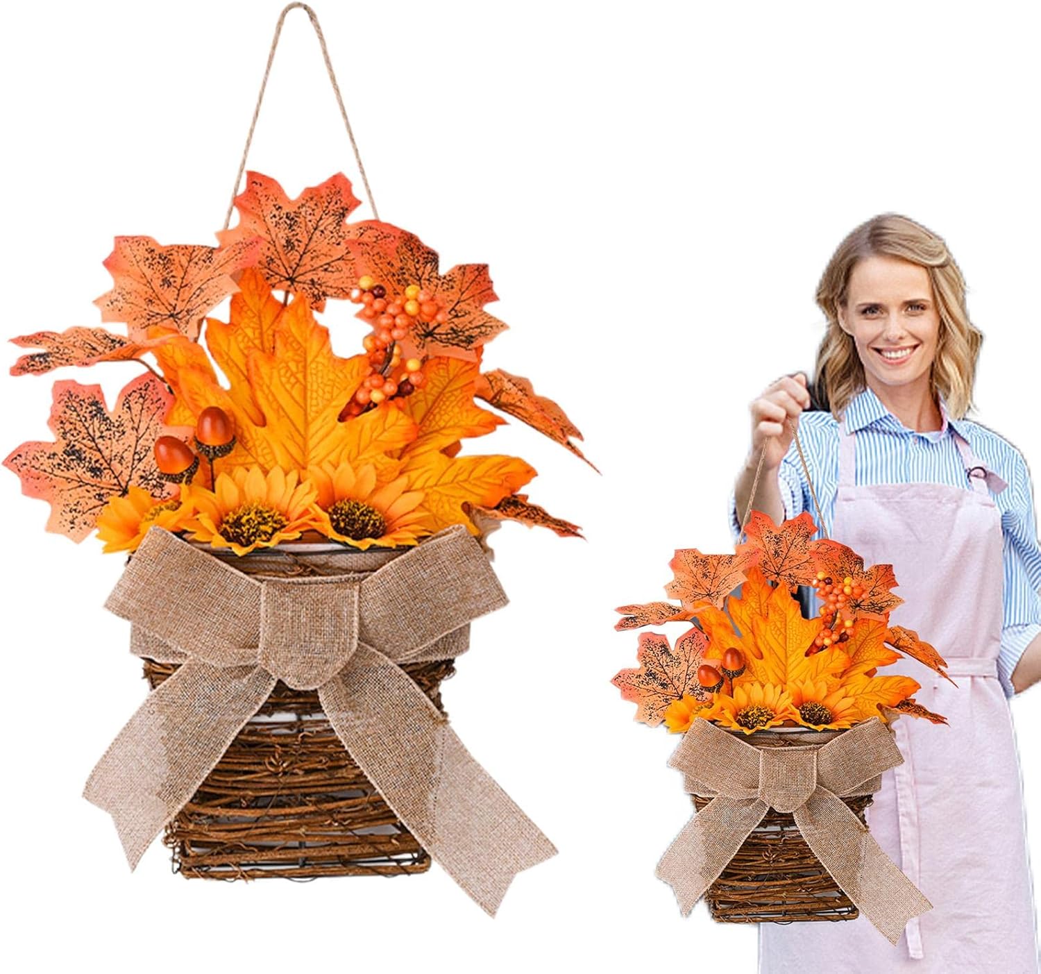 Faux Floral Wreath Basket for Front Door