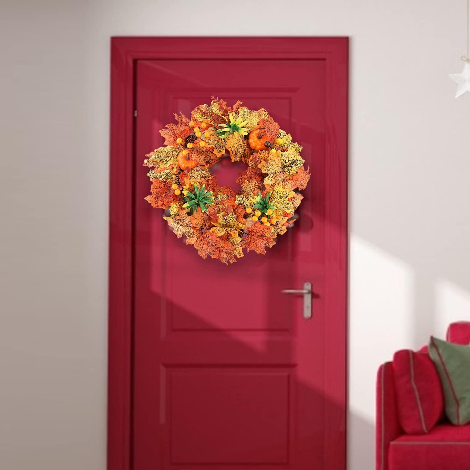 Autumn Door Wreath 45cm Fall Maple Gold Decor