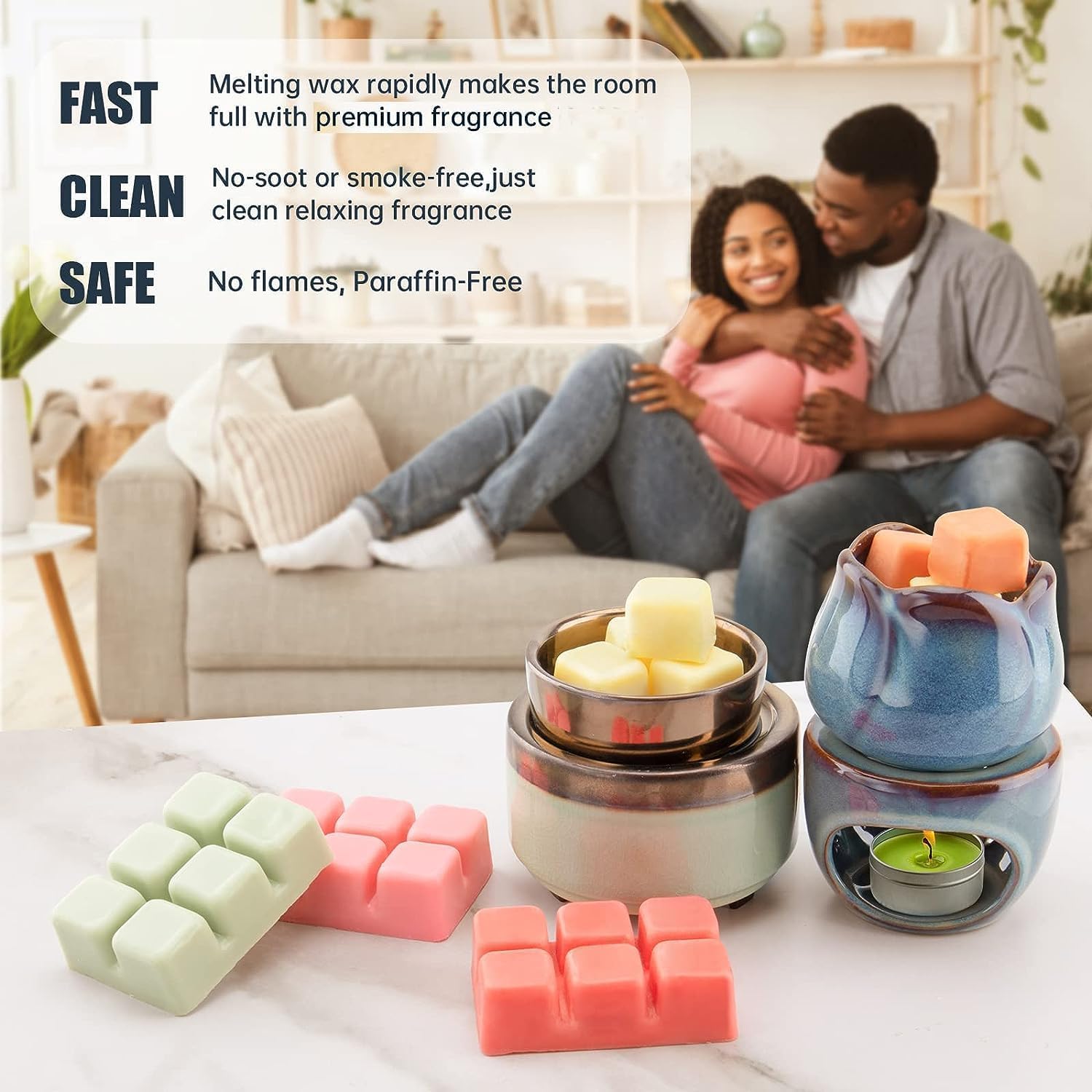 UCC Wax Melts 4 Pack - Wild Mint Eucalyptus Rose Sandalwood Gold Amber Leaves Clean Cotton