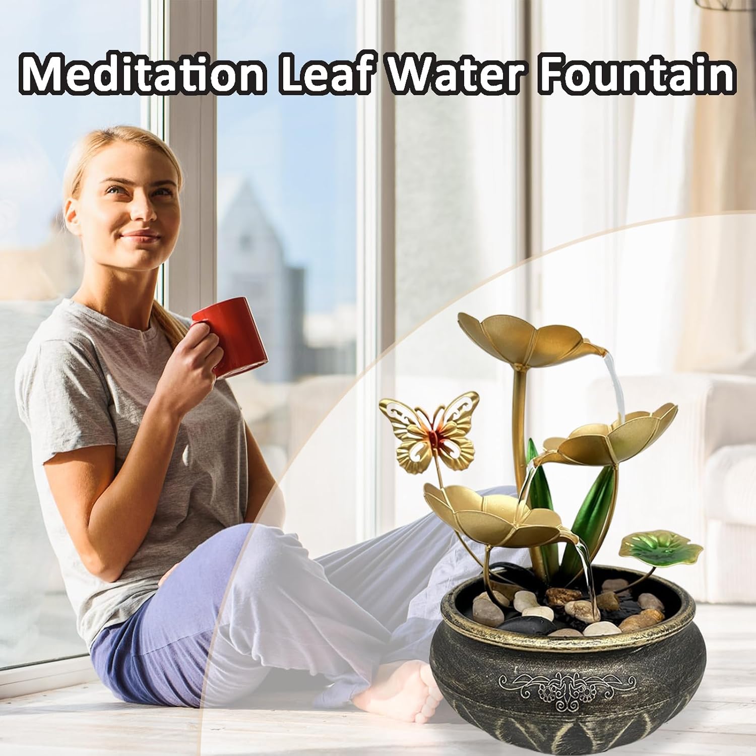 Huniruyo Metal Tabletop Fountain Lotus Leaf Indoor Water Feature
