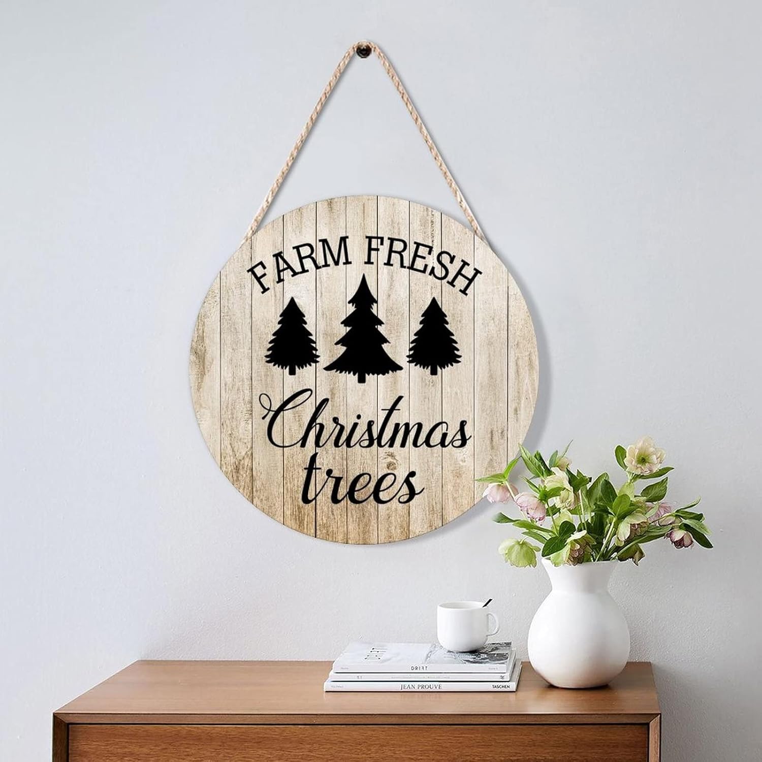 Farmhouse Door Hanger 12x12in Wood Wreath Sign Funny Holiday Decor