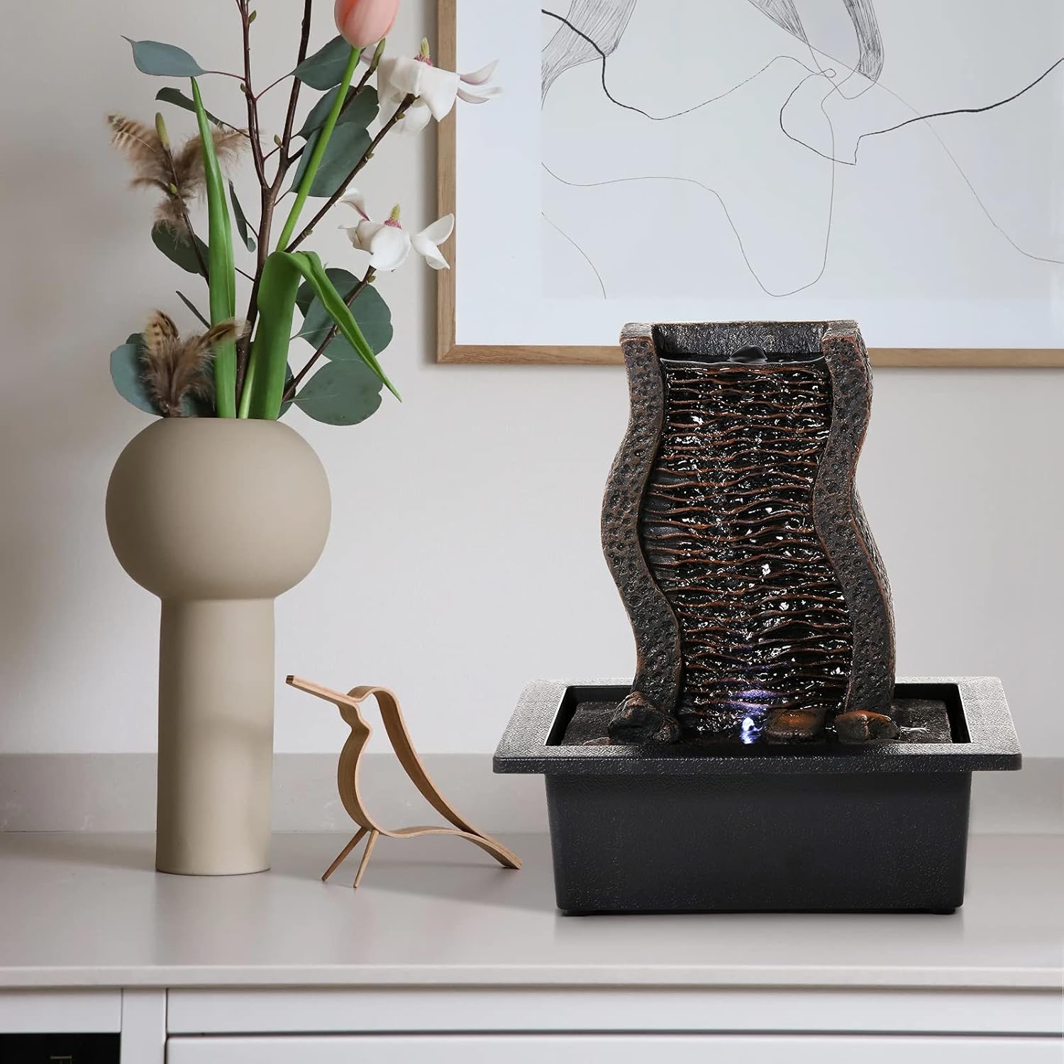 Dyna-Living 2pcs Tabletop Water Fountain with Pump for Home and Office Decor