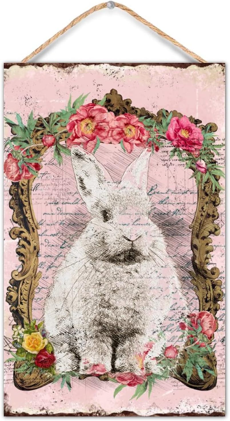 Easter Bunny Welcome Sign Door Decor 10x16 Inch