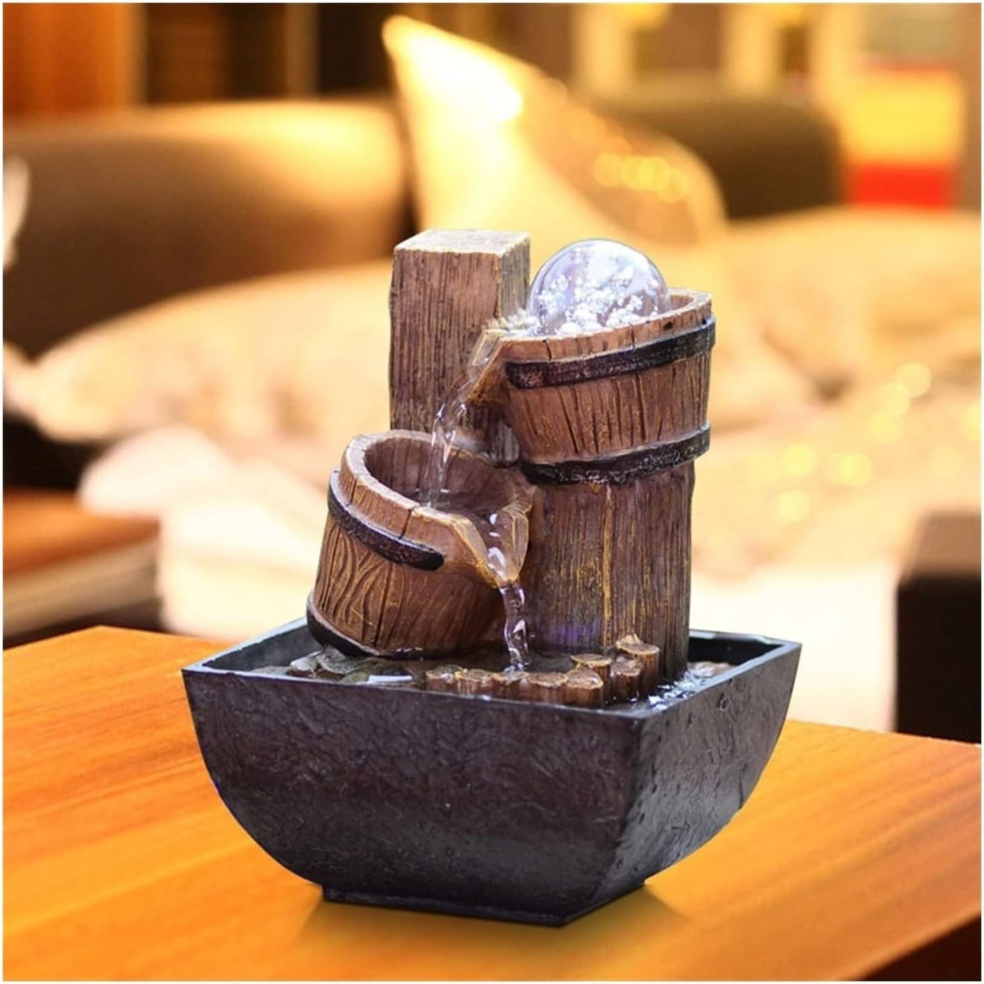 Lucky Feng Shui Tabletop Fountain with LED Lights