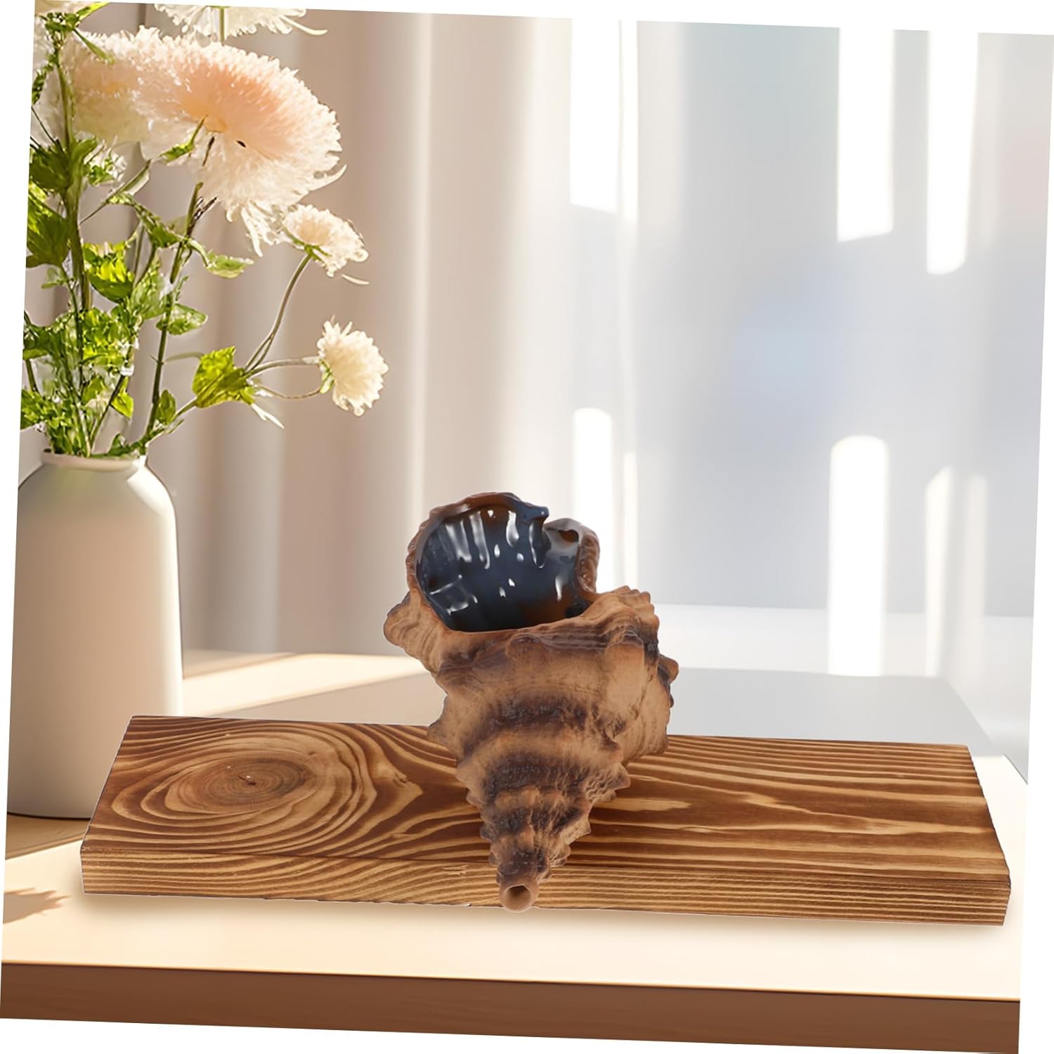 LIFKICH Decorative Tabletop Fountain with Heavy Duty Pump Sea Conch Style Water Feature for Garden and Home