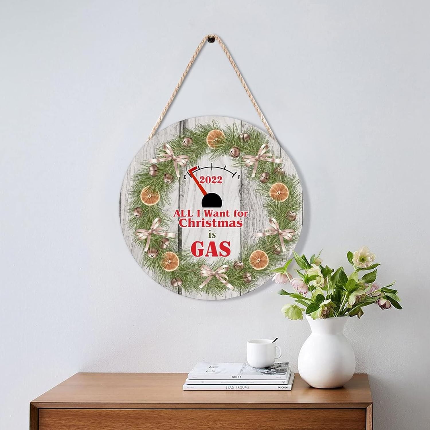 Farmhouse Door Hanger Funny Christmas Wreath 10x10 Wood Sign