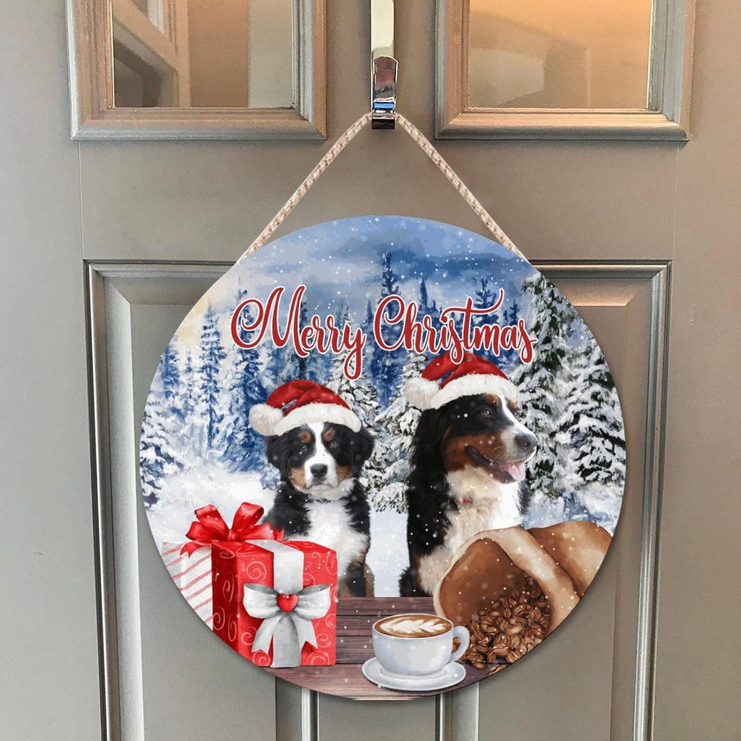 Farmhouse Front Door Hanger Merry Christmas Wood Sign 10x10