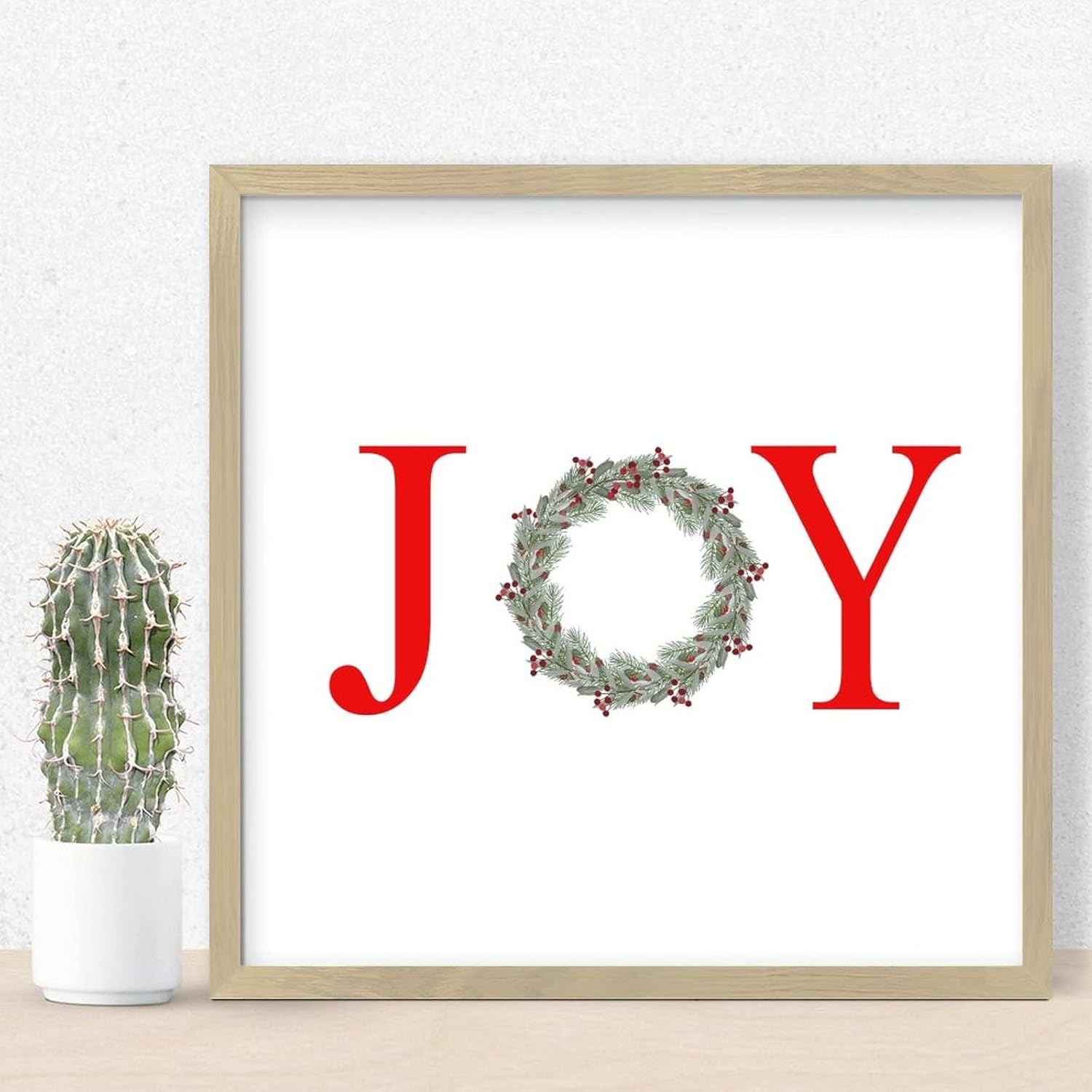 Letter Joy Winter Door Hanger Wreath Wood Framed Sign