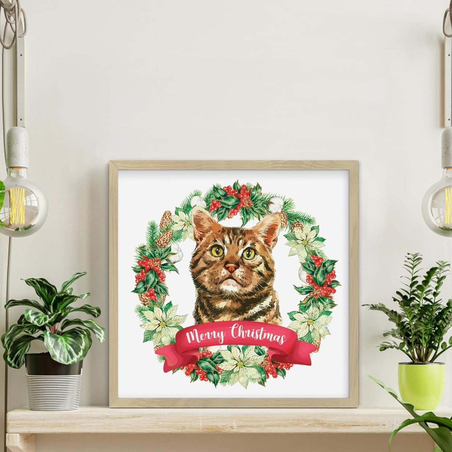 Animal Print Christmas Wreath Wood Framed Sign 12x12in