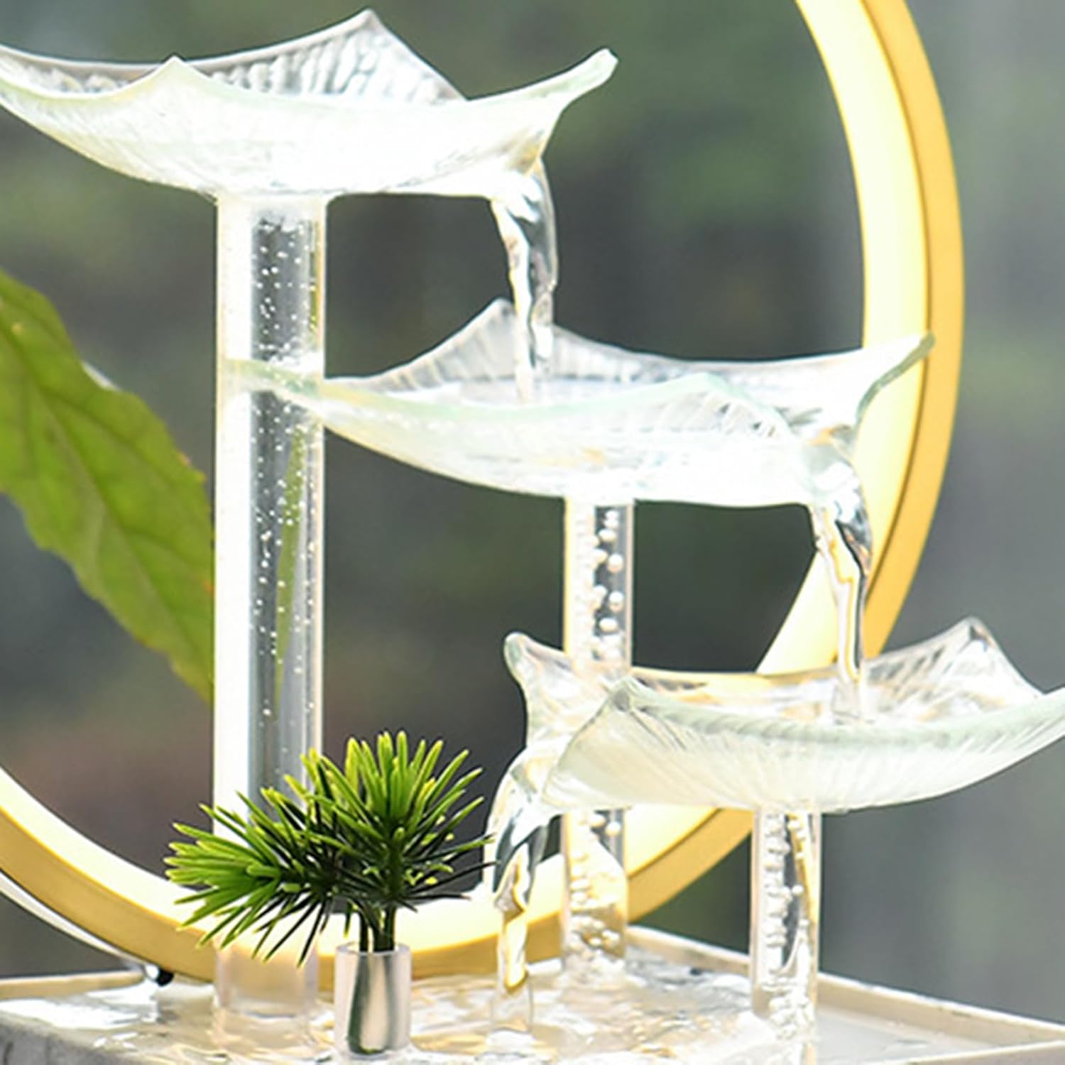 3 Layer Tabletop Waterfall Fountain with Glass Lotus Leaf