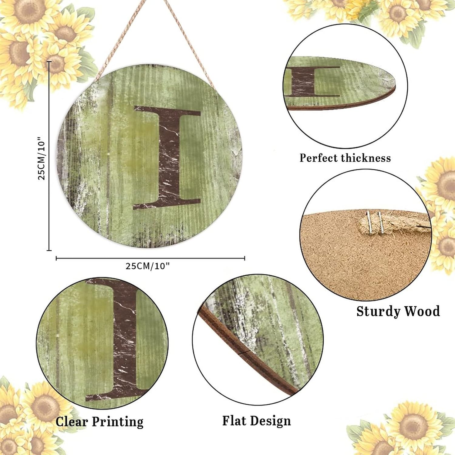 Farmhouse Front Door Hanger Distressed Green Wood Initial I Sign