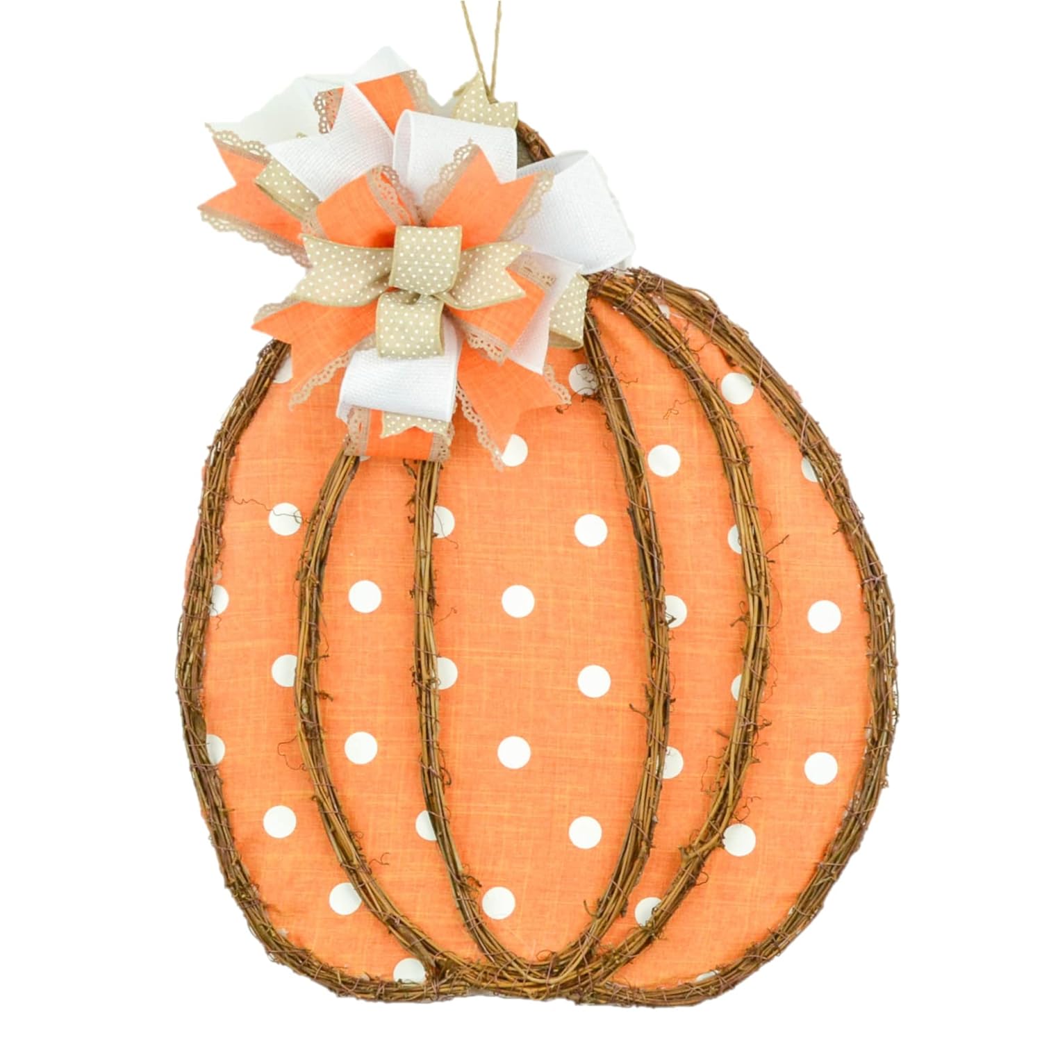 Fall Door Wreath with Pumpkin and Polka Dot Design