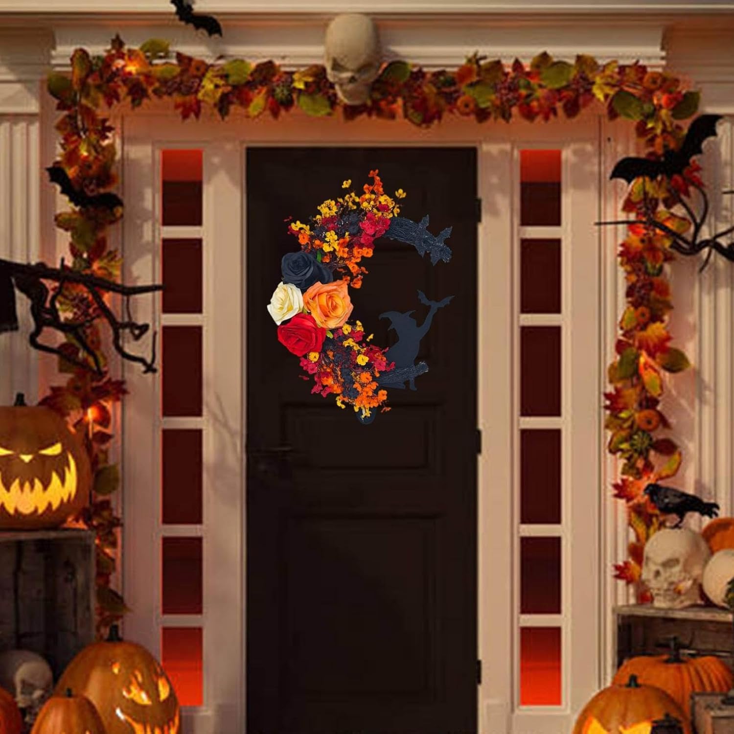 Halloween Moon Black Wreath Orange