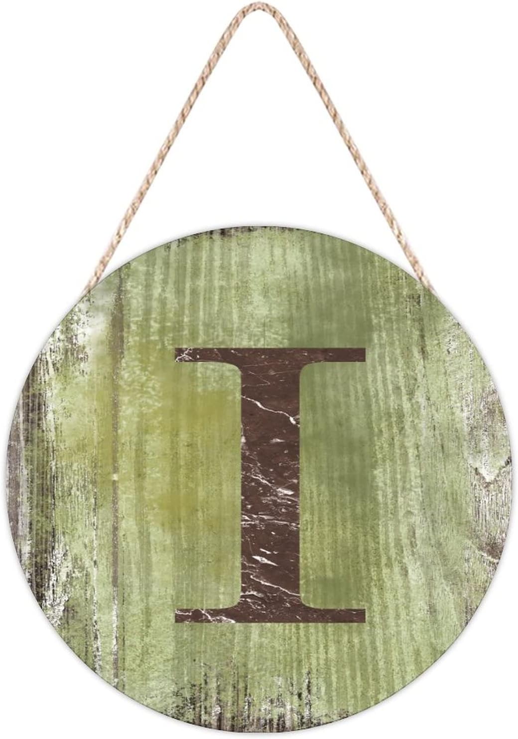 Farmhouse Front Door Hanger Distressed Green Wood Initial I Sign