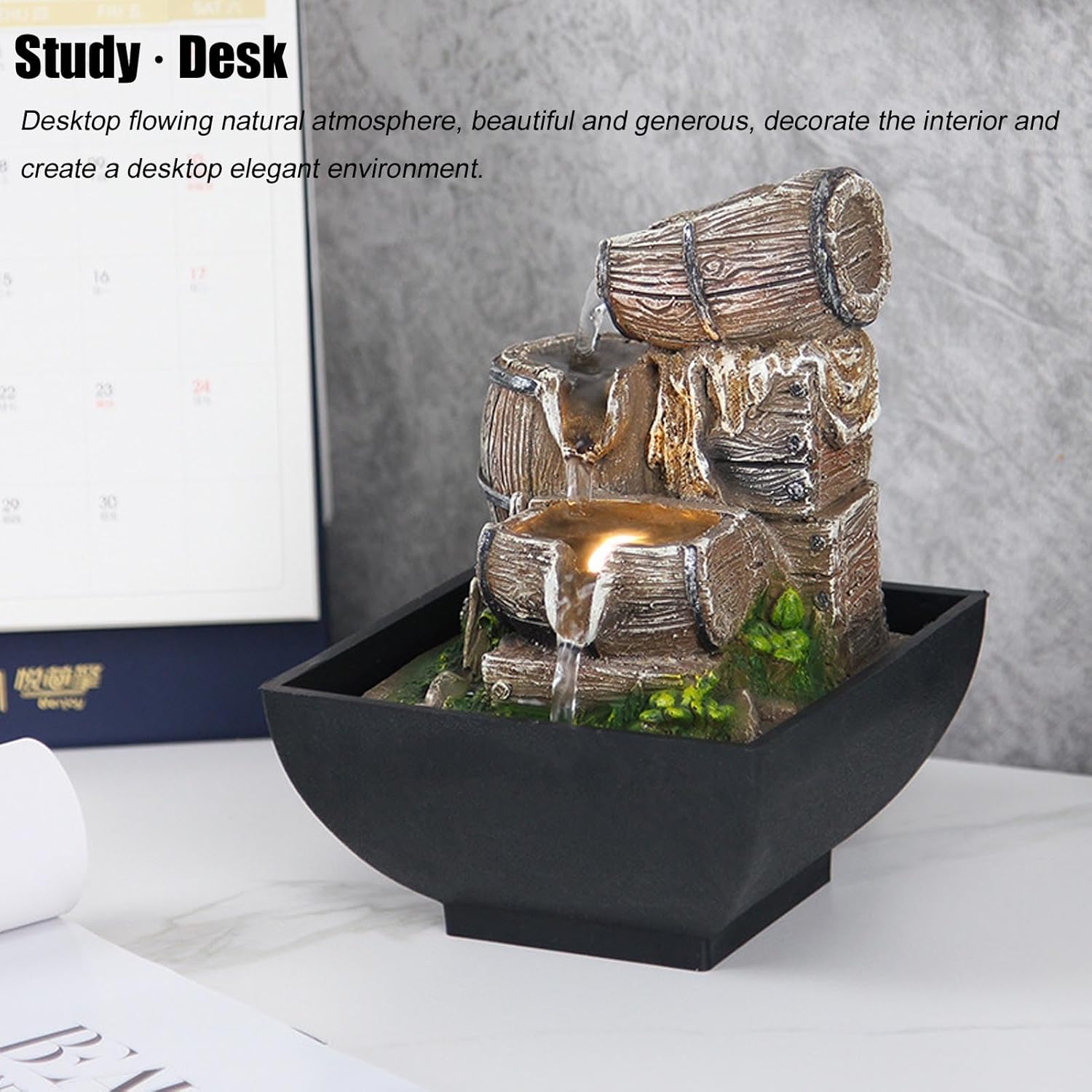 3-Tier Resin Tabletop Fountain with LED Light