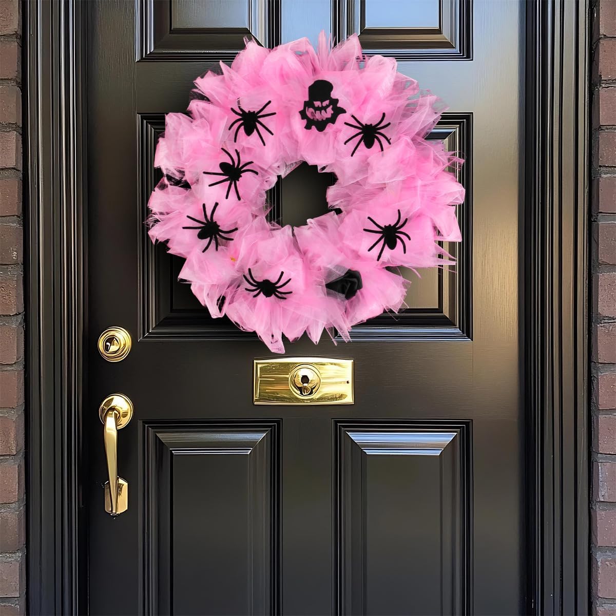 Halloween Pink Spider Wreath Door Hanger