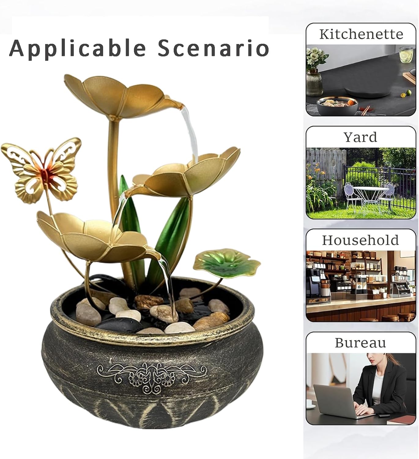Huniruyo Metal Tabletop Fountain Lotus Leaf Indoor Water Feature