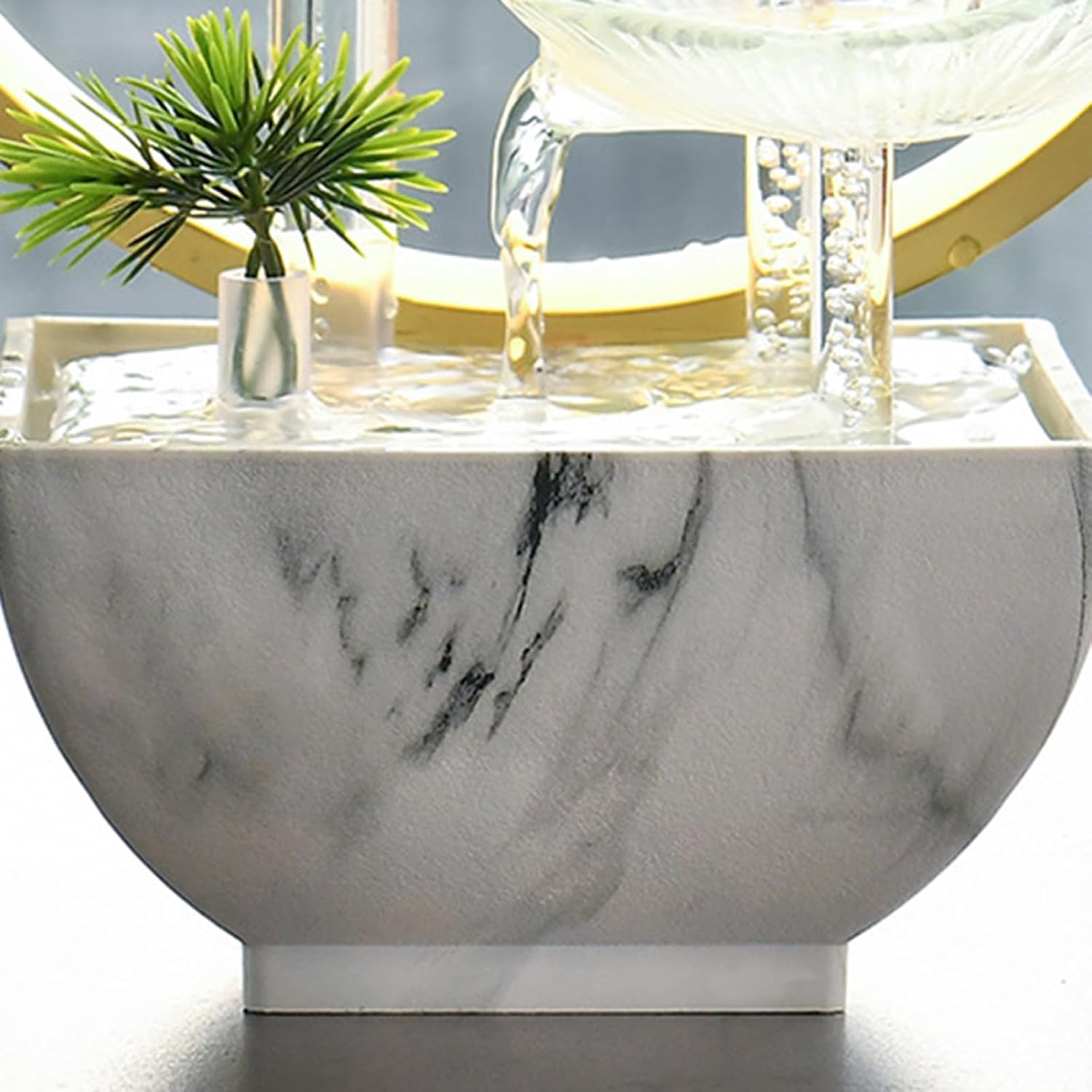 3 Layer Tabletop Waterfall Fountain with Glass Lotus Leaf