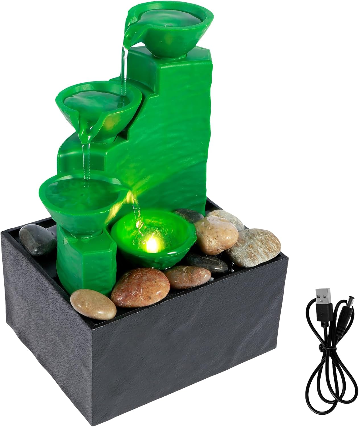 Emerald Green Tabletop Fountain with Light and Sound