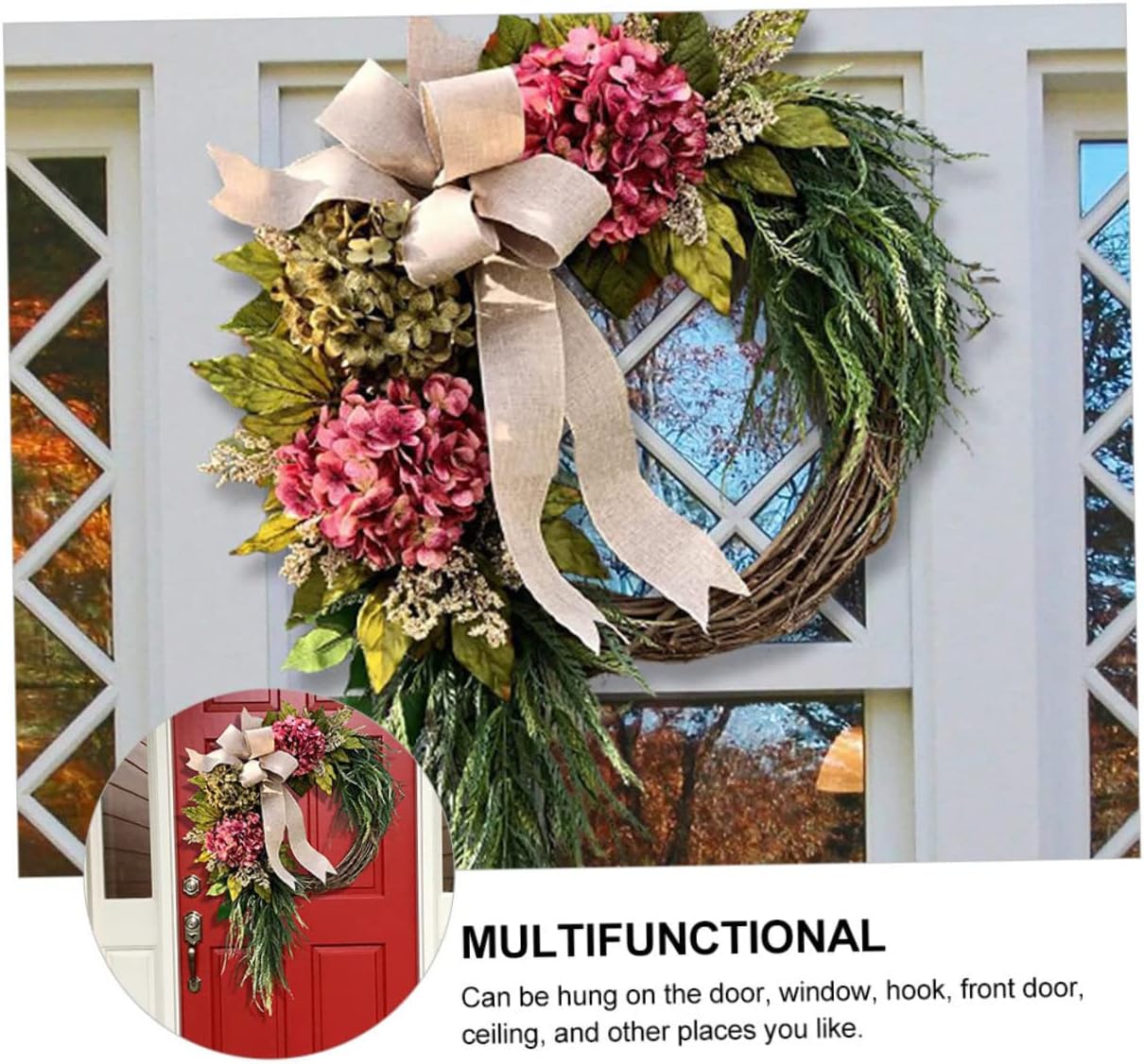 Front Door Wreath Hanger with Hydrangea Garland
