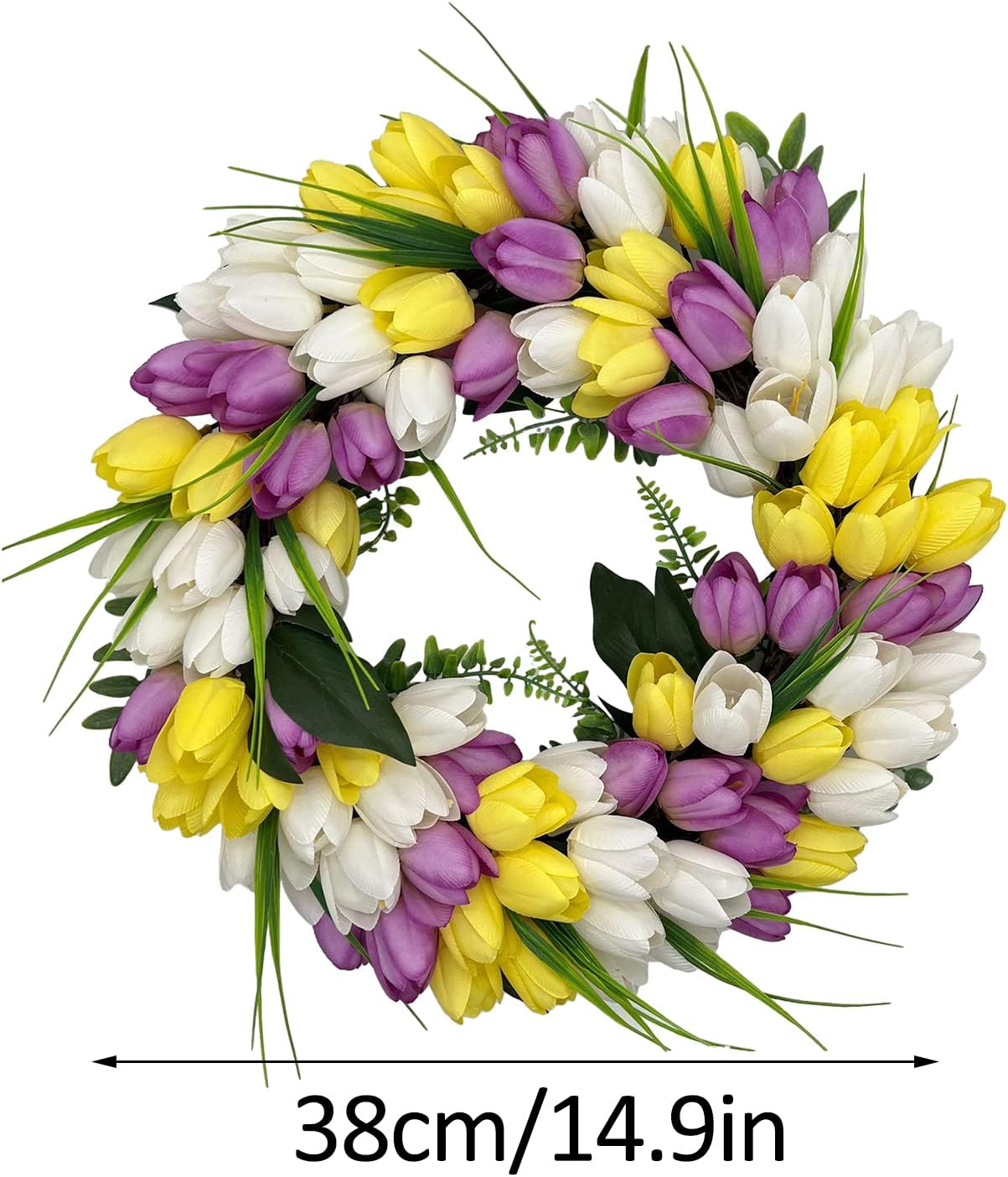 Artificial Tulips Wreath Front Door 15 Inch Home Decor