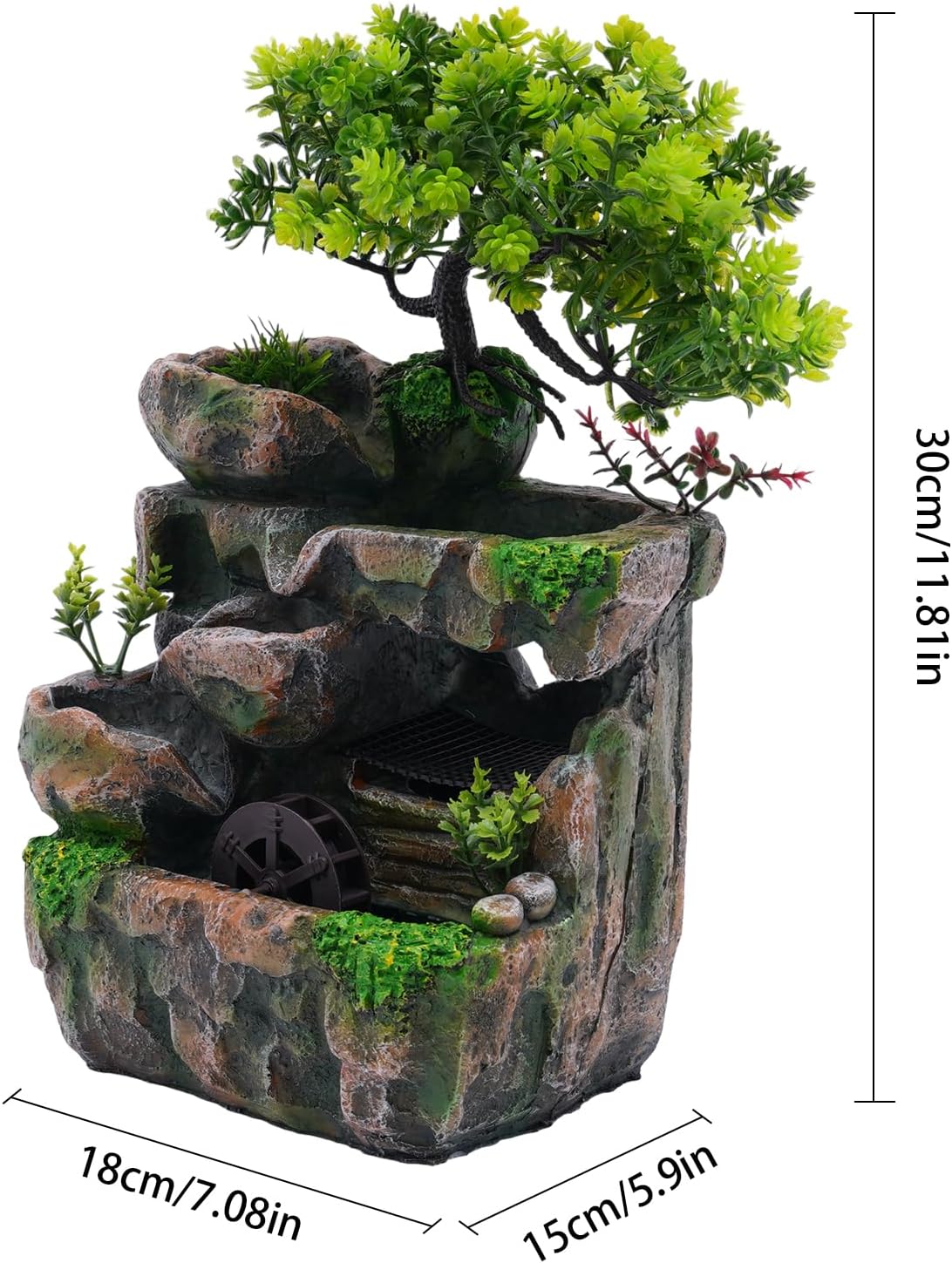 Tabletop Water Fountain with LED Light and Artificial Tree