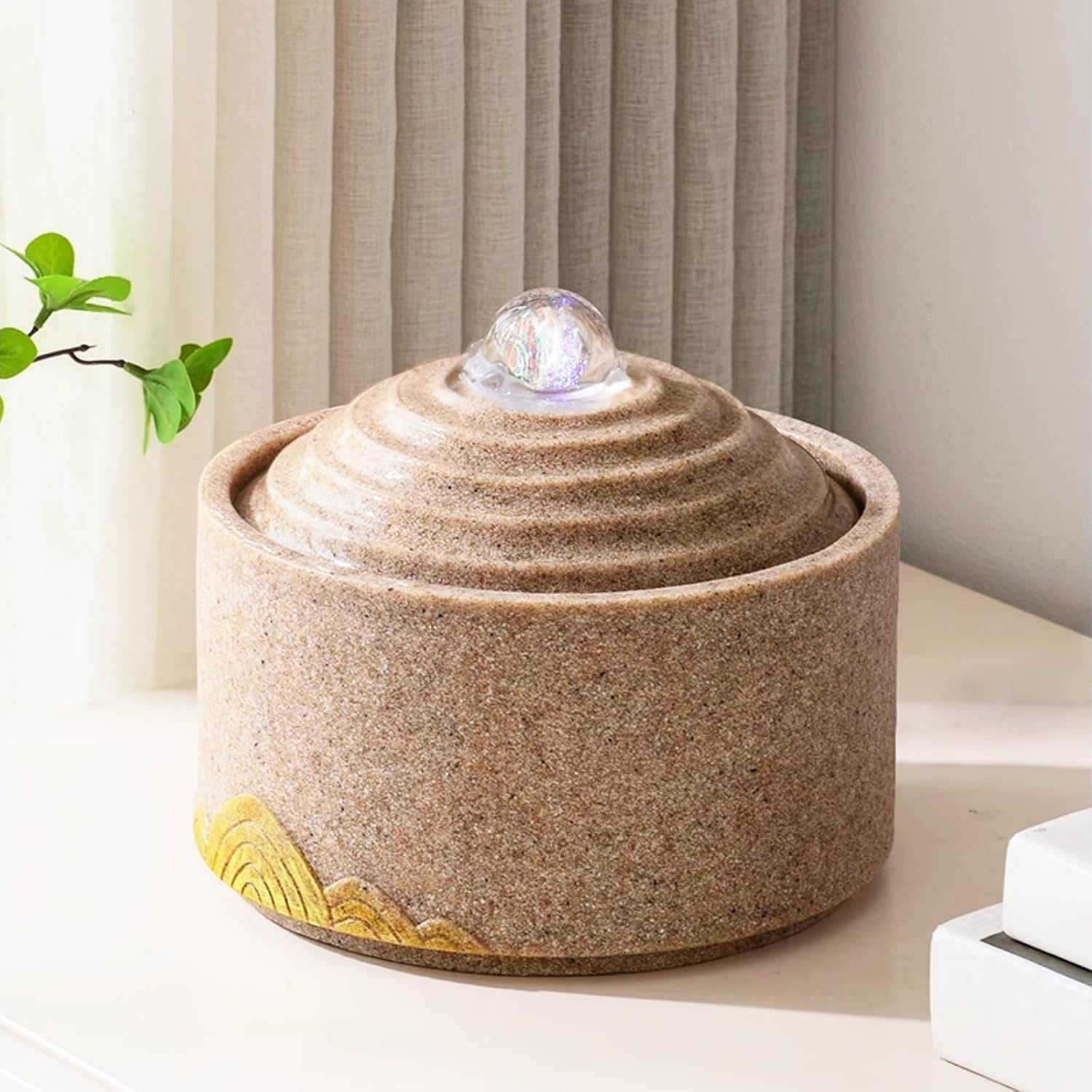 White Sandstone Tabletop Fountain for Home Office Decor