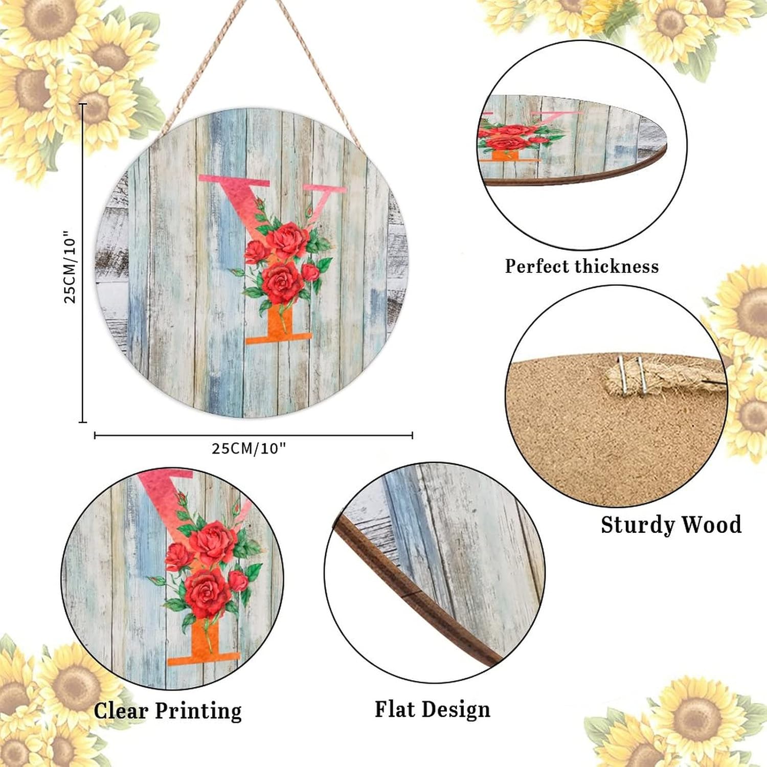 Farmhouse Door Hanger Red Floral Alphabet Letter Y Wood Sign