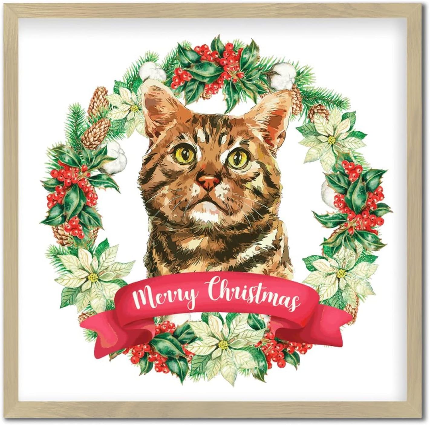 Animal Print Christmas Wreath Wood Framed Sign 12x12in