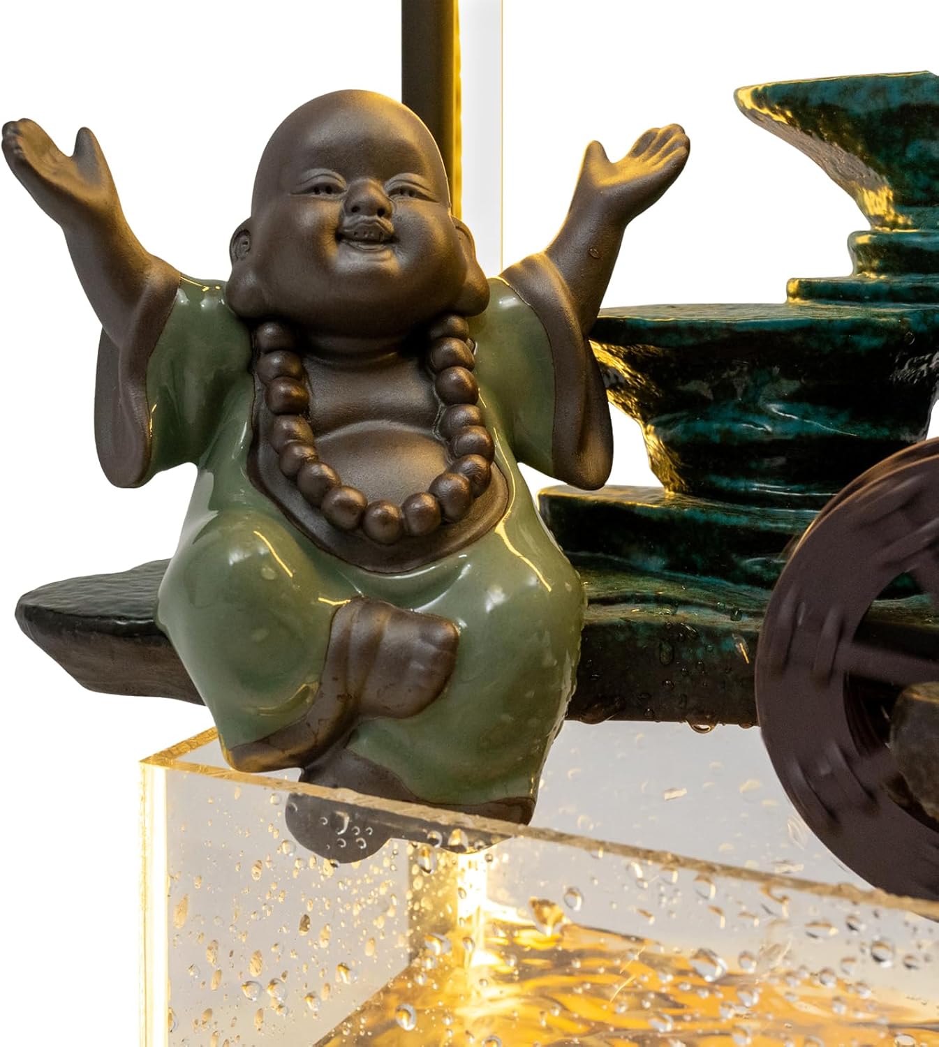 Tabletop Buddha Water Fountain with LED Light for Good Luck Wealth Decor