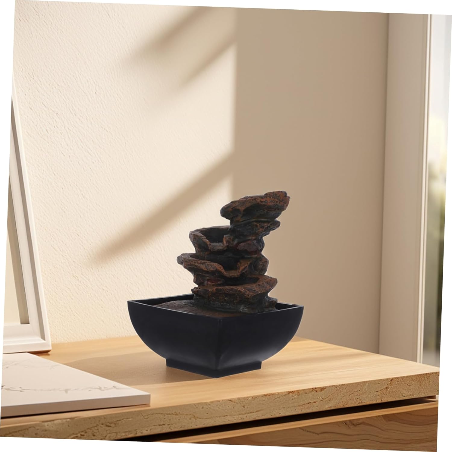 110v Indoor Desktop Water Fountain with LED Light and Natural Waterfall Sounds