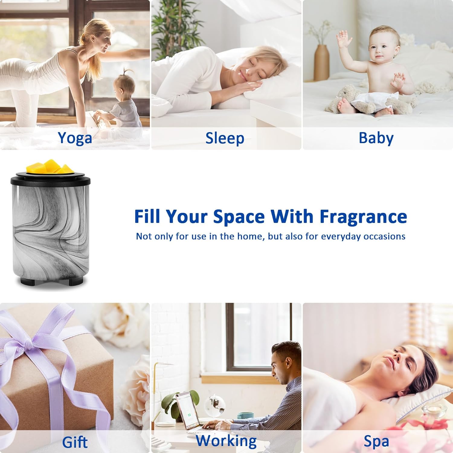 Electric Wax Melt Warmer with 7-Color LED Light and Art-Glass Design