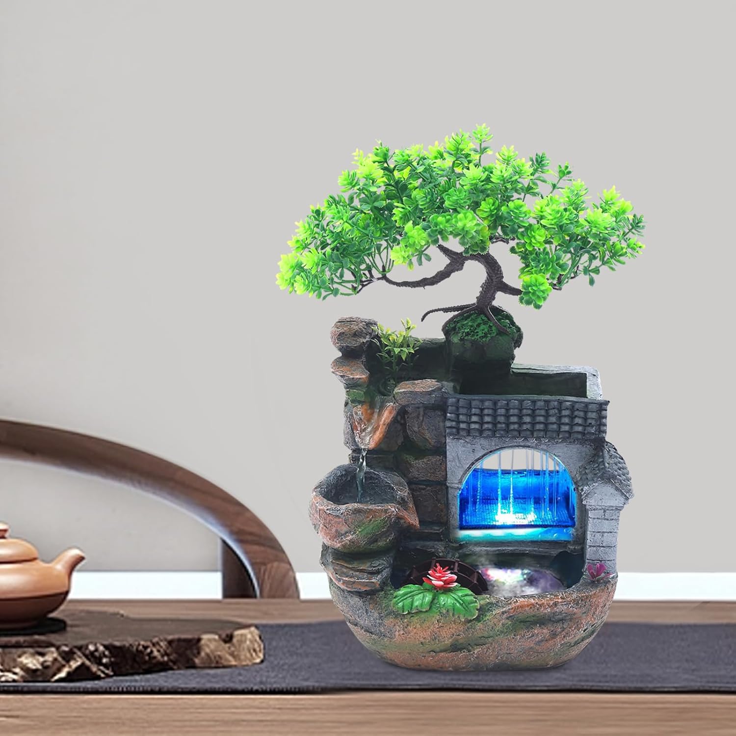 1181 Inch Tall Tabletop Waterfall Fountain with LED Light