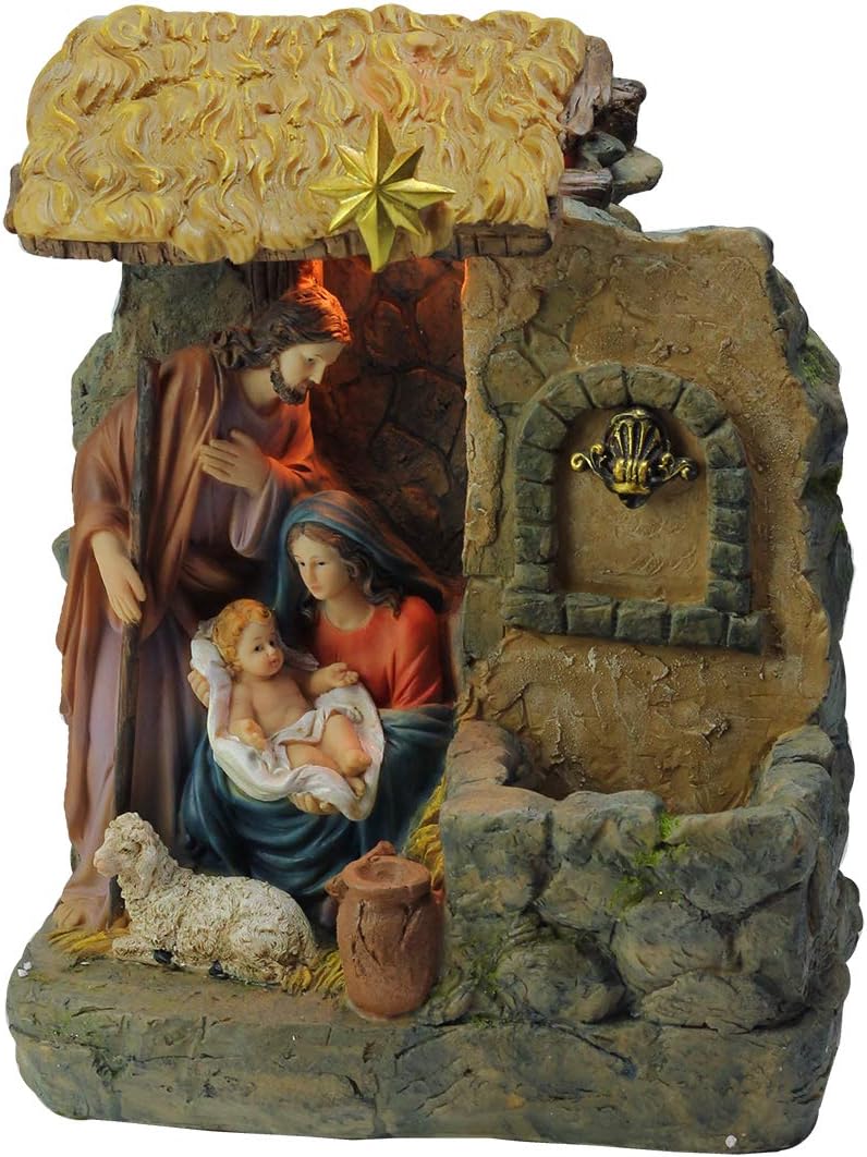 Northlight 14 Inch Brown and Gray Holy Family Religious Nativity Fountain Tabletop Christmas Decoration