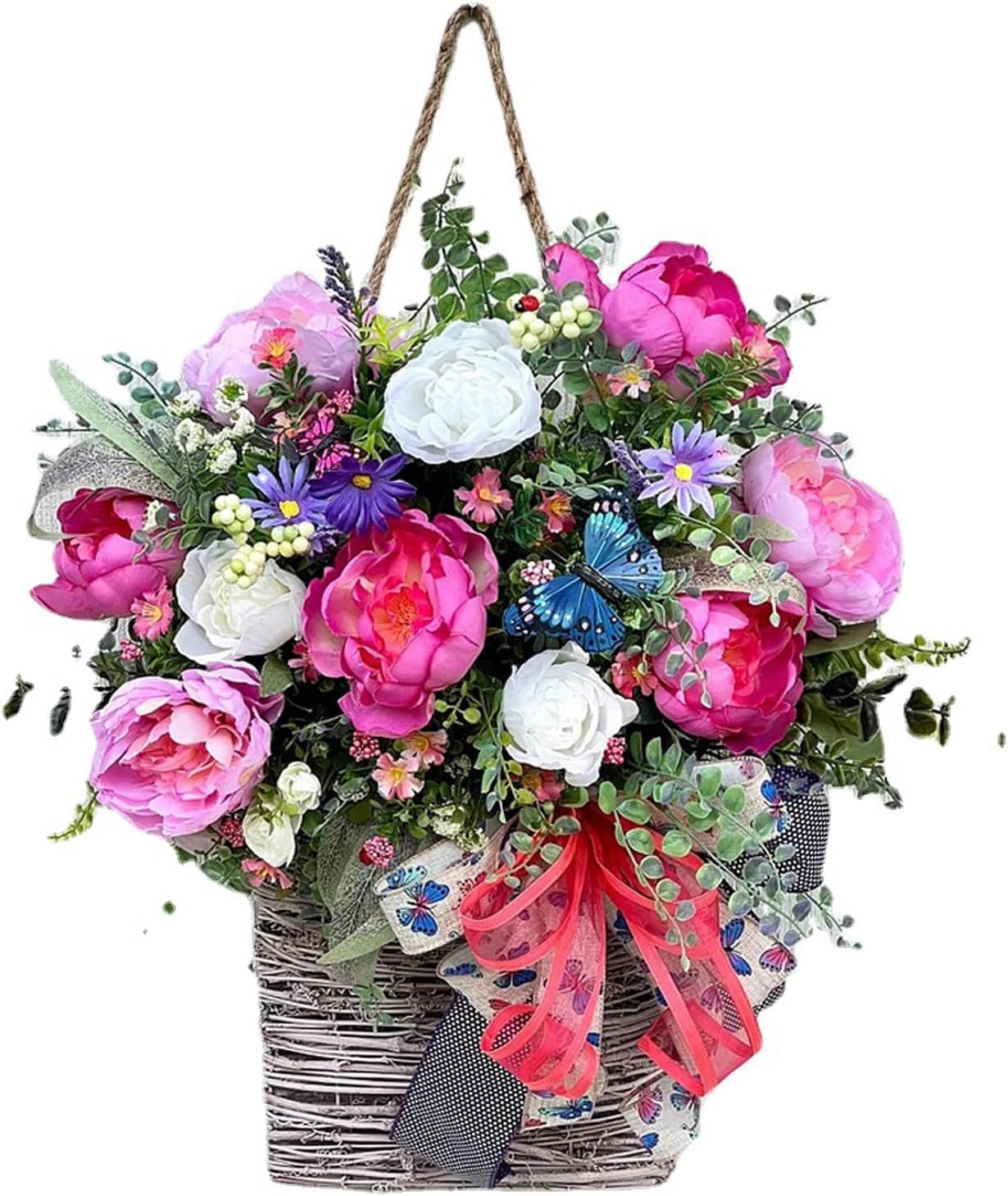 FQQWEE Colorful Peony Wreath Door Hanging Decor