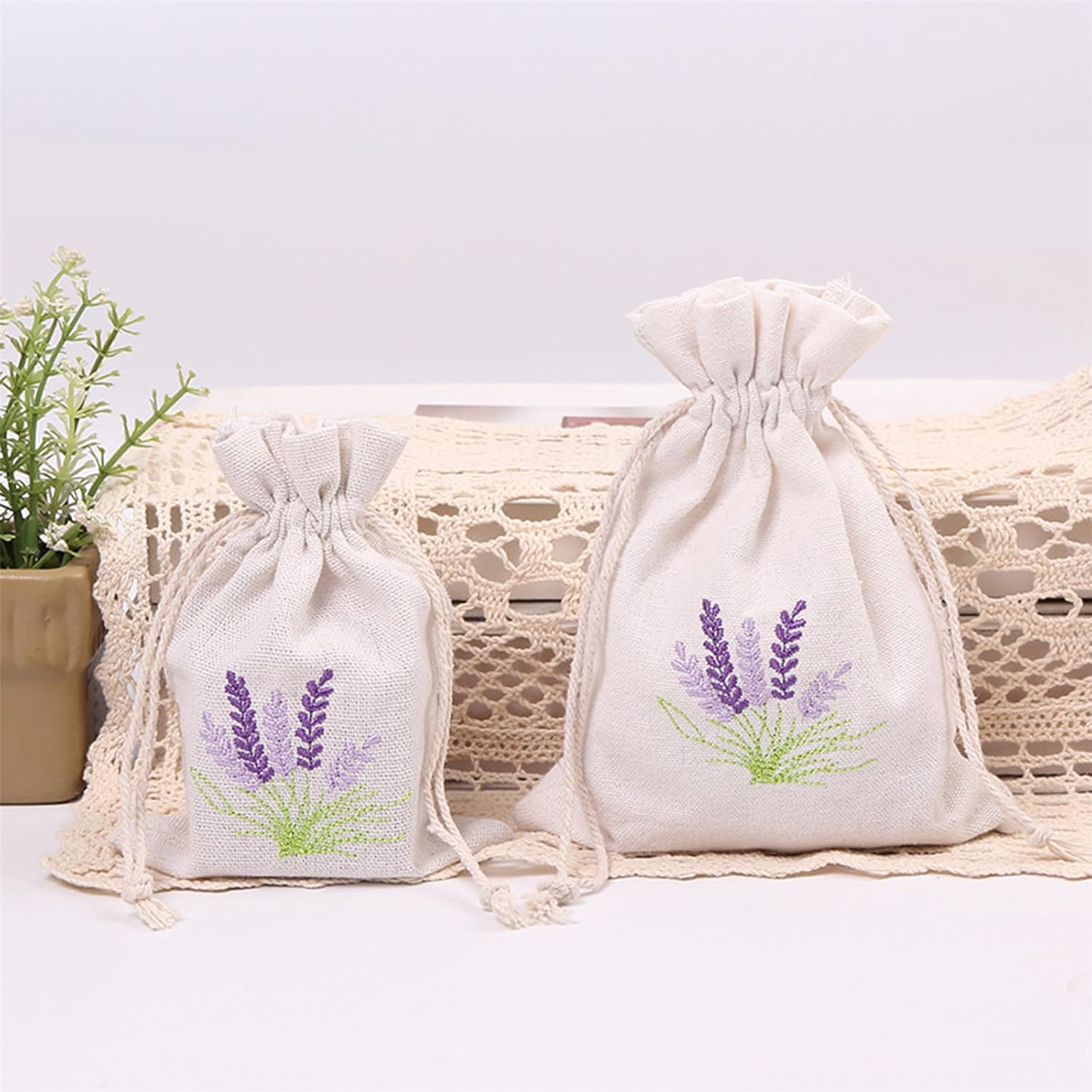 Set of 10 Cotton Linen Scented Drawstring Bags for Jewelry Storage
