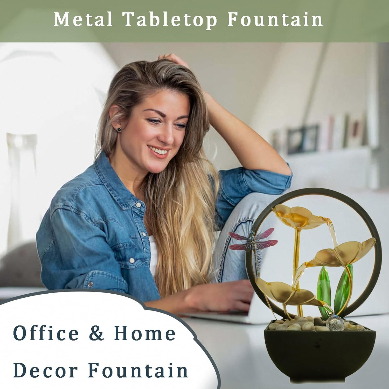 Huniruyo Tabletop Water Fountain with LED Ring Light