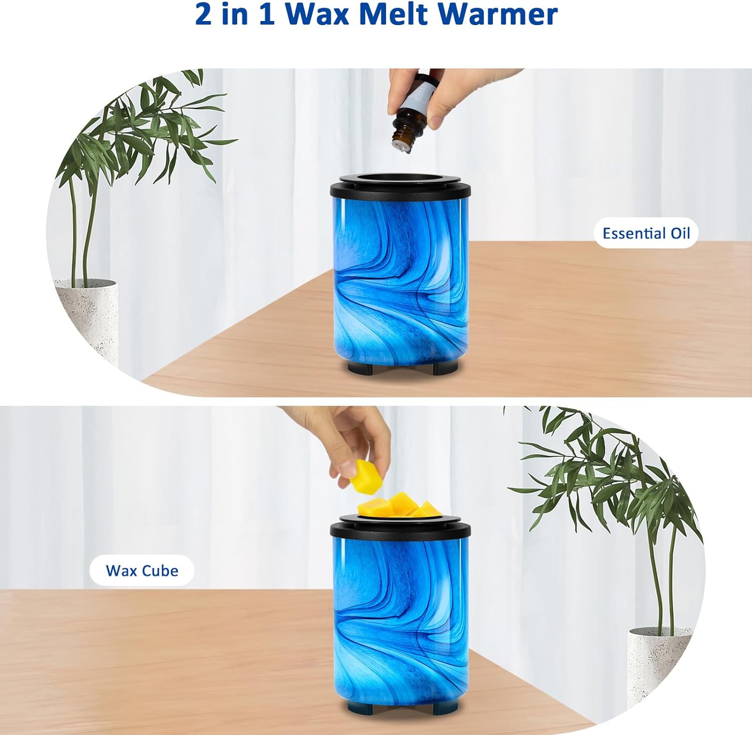 Electric Wax Melt Warmer with 7-Color LED Light and Art-Glass Design