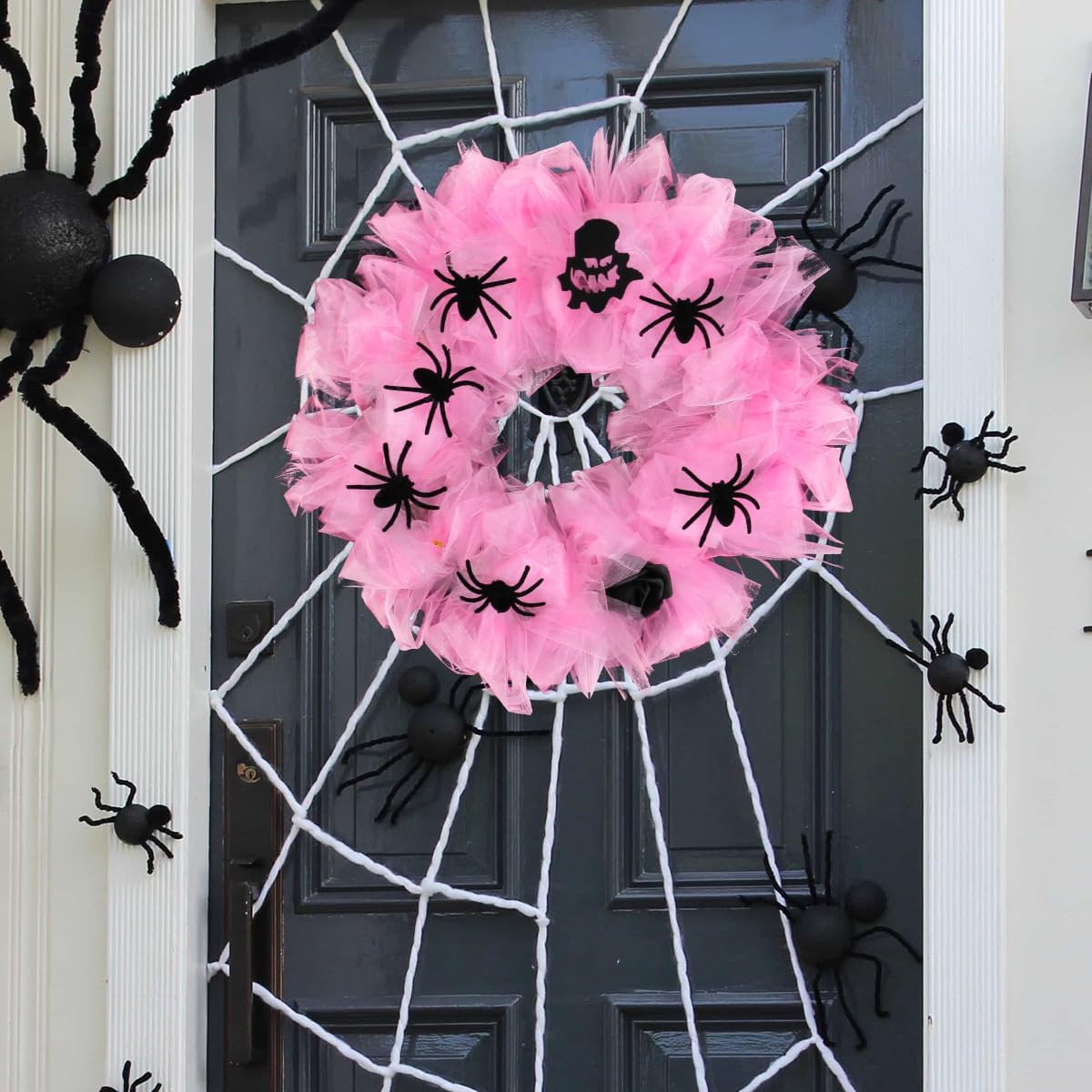 Halloween Pink Spider Wreath Door Hanger