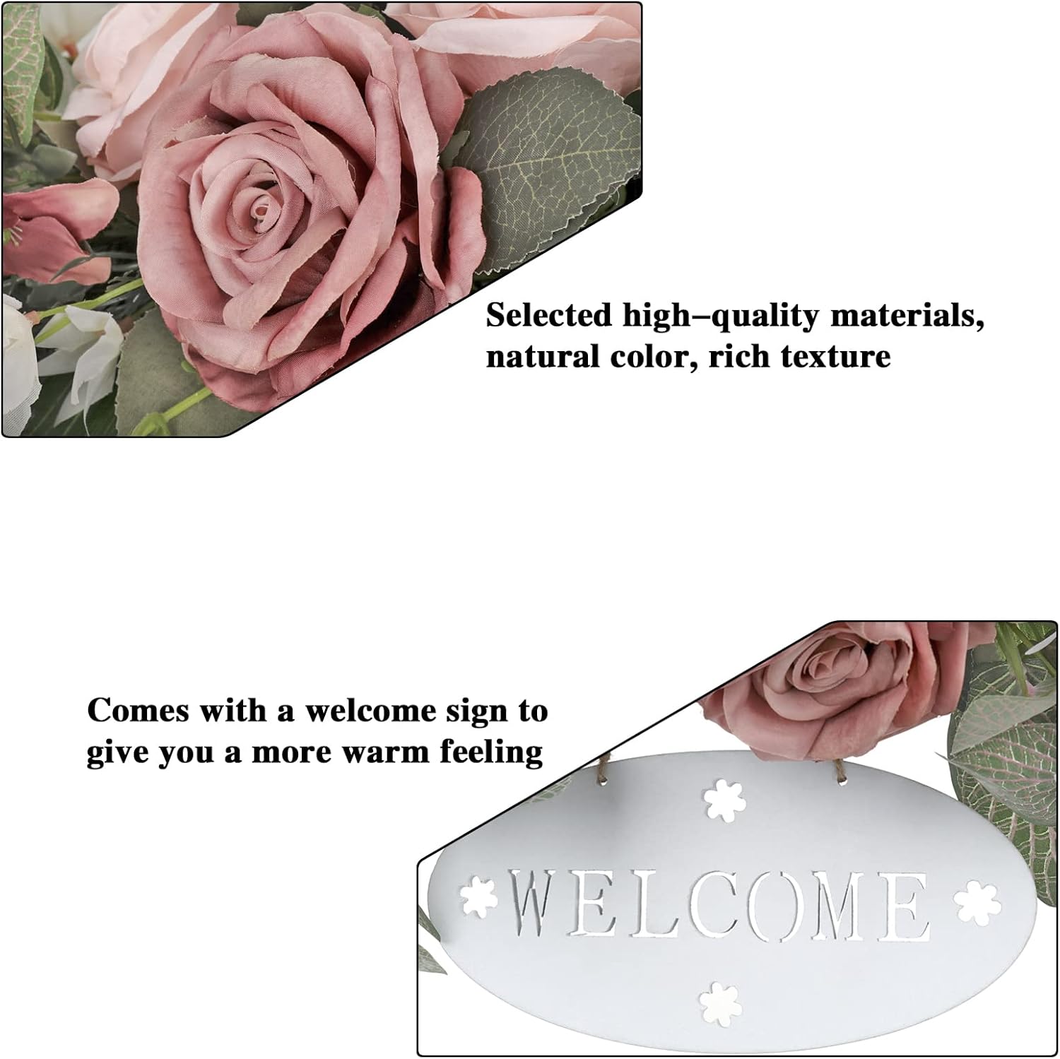 POTRUWE Orange Artificial Rose and Leaf Front Door Wreath